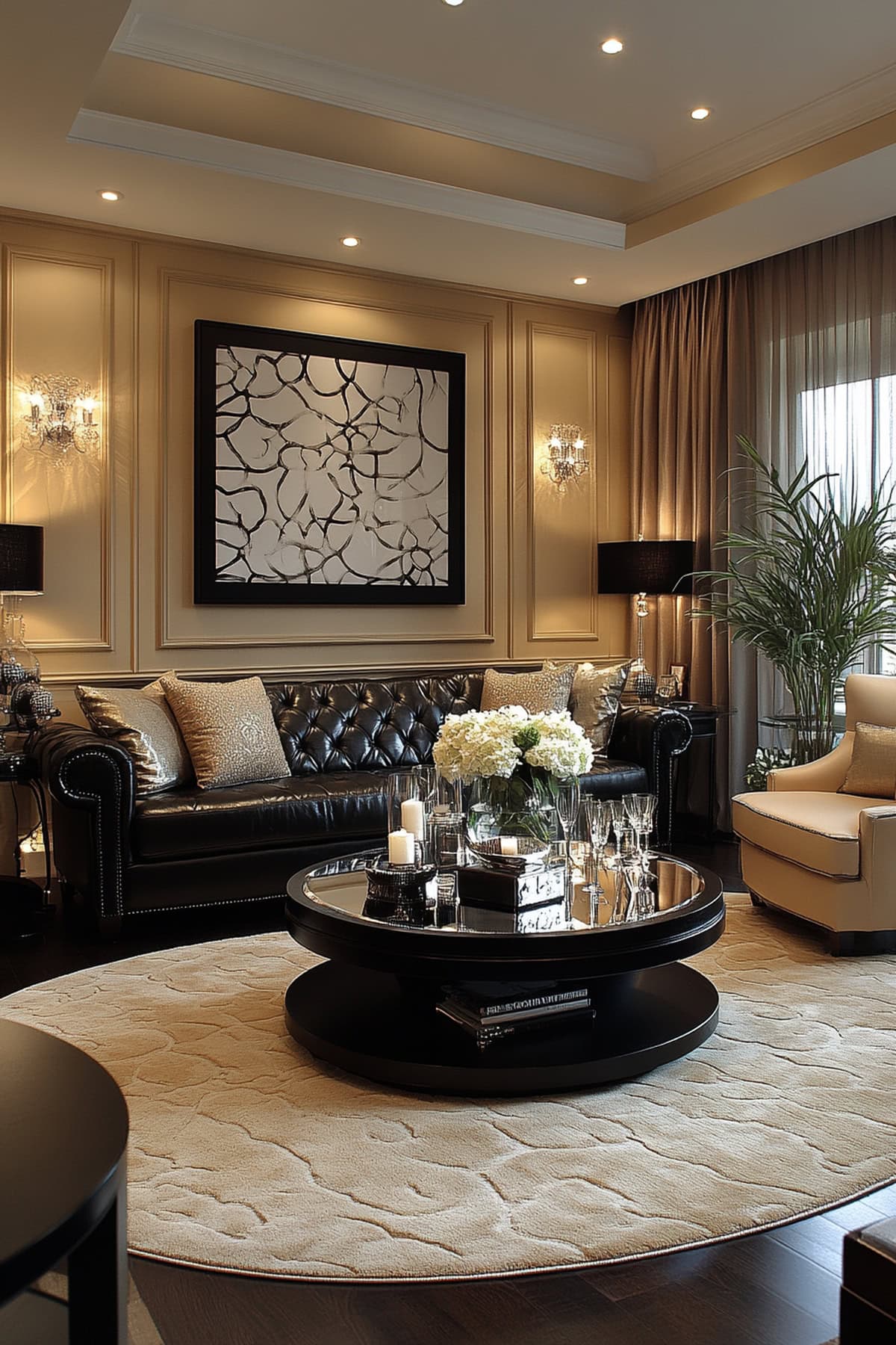 Sophisticated Black and Beige Apartment Living Room 01