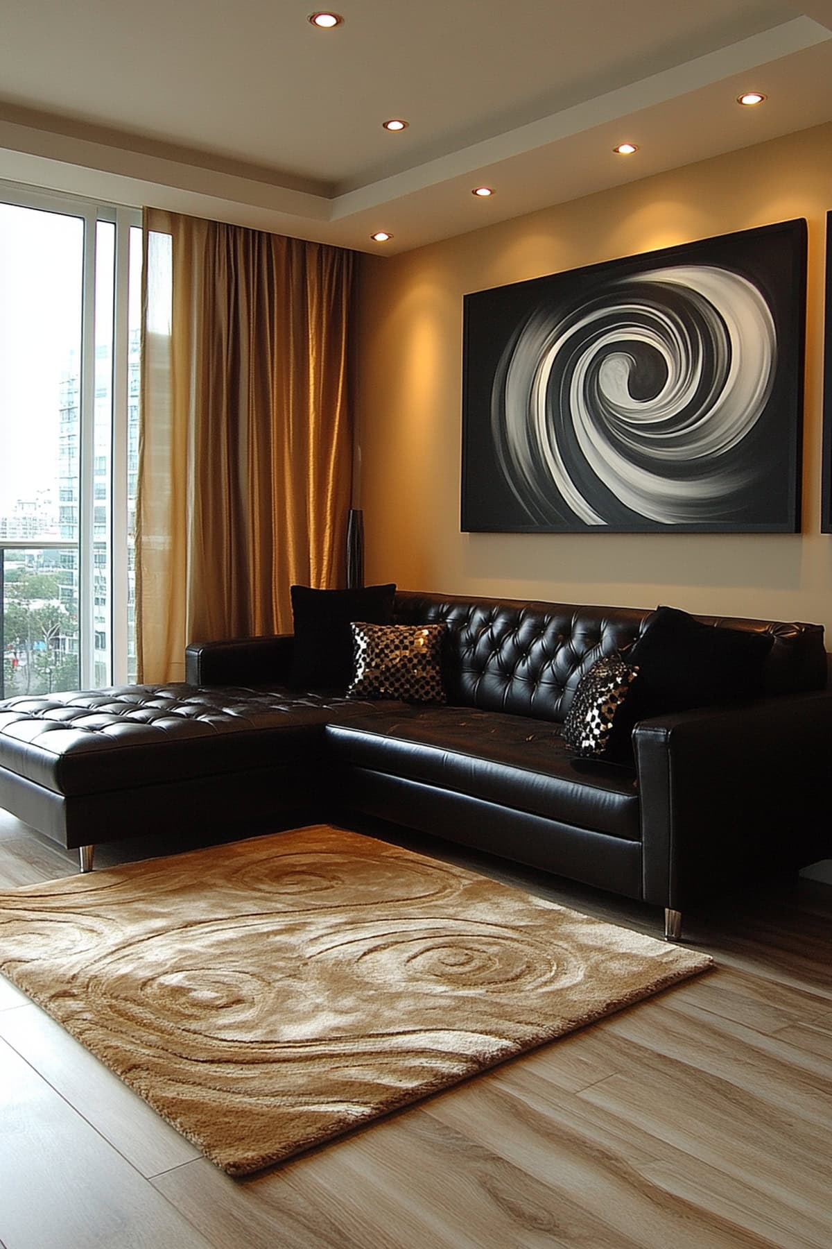 Sophisticated Black and Beige Apartment Living Room 02