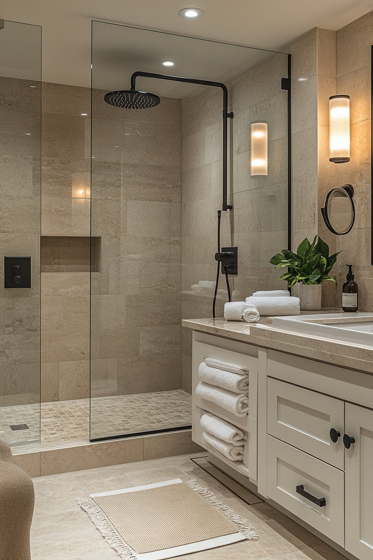 Spa-Like Black and Beige Apartment Bathroom 01