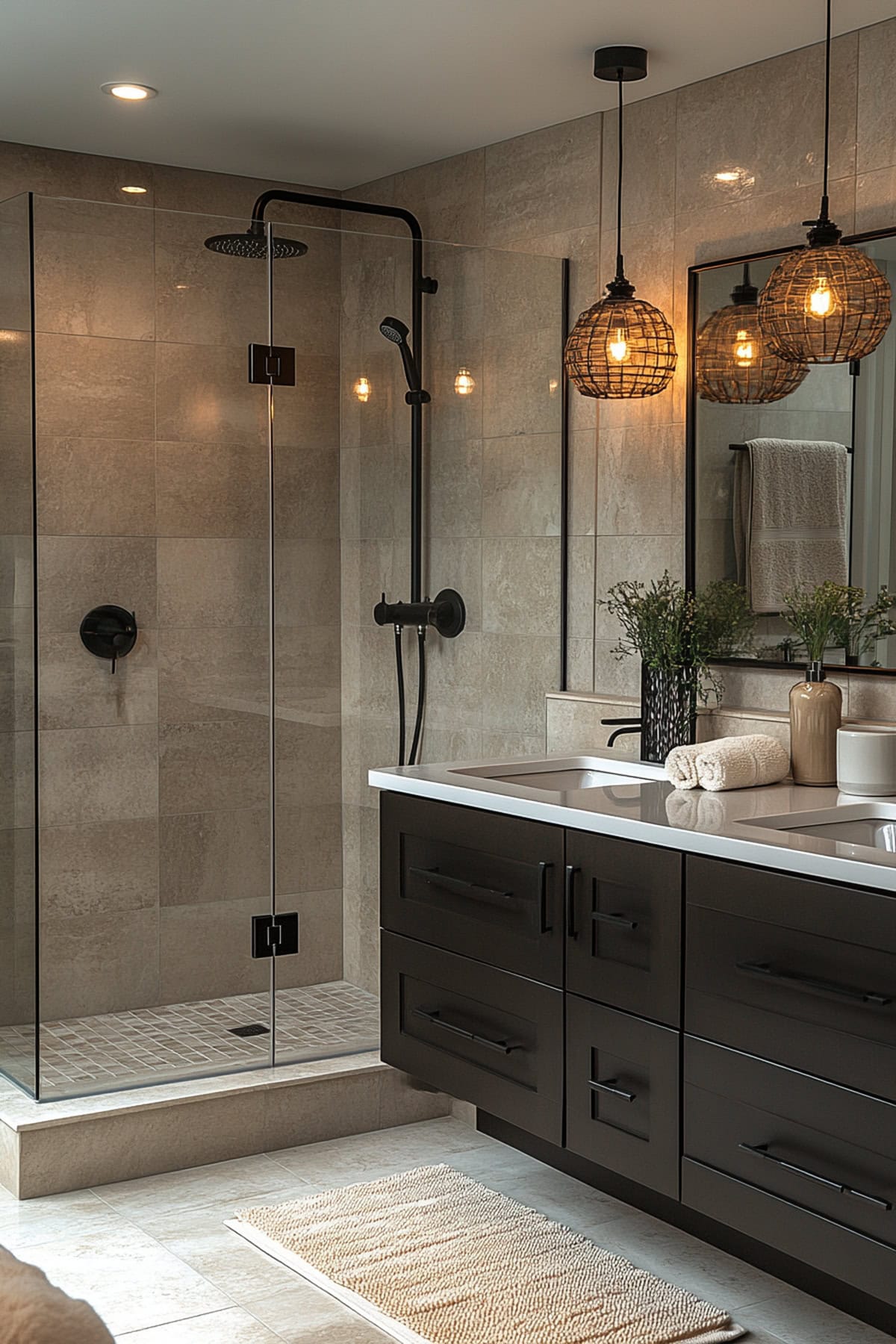 Spa-Like Black and Beige Apartment Bathroom 02