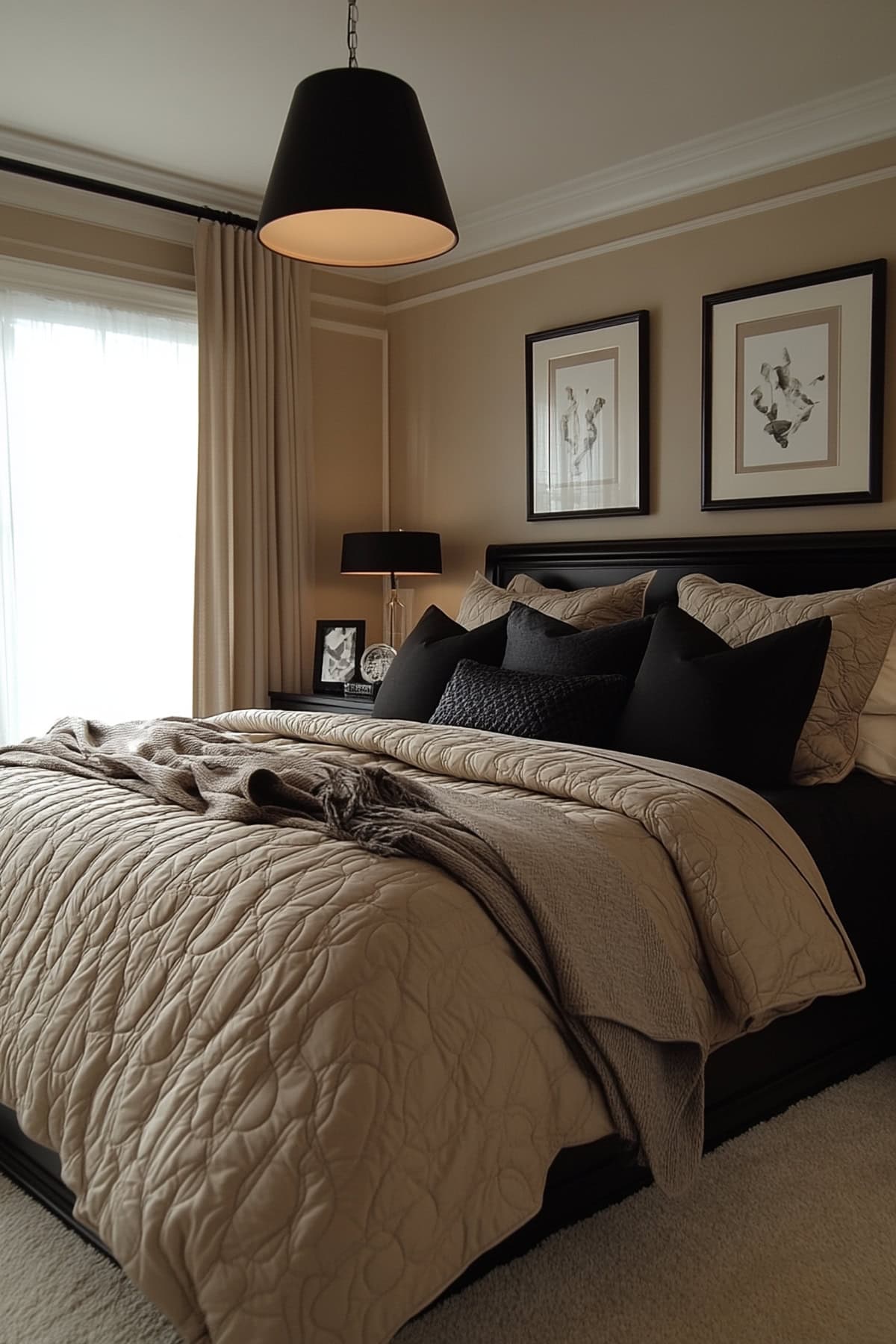 Transitional Black and Beige Bedroom 01