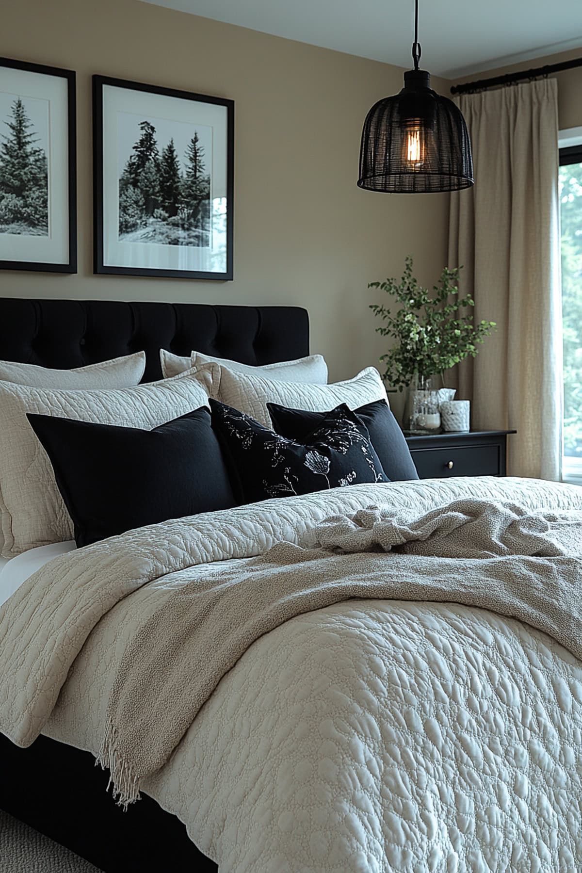 Transitional Black and Beige Bedroom 02