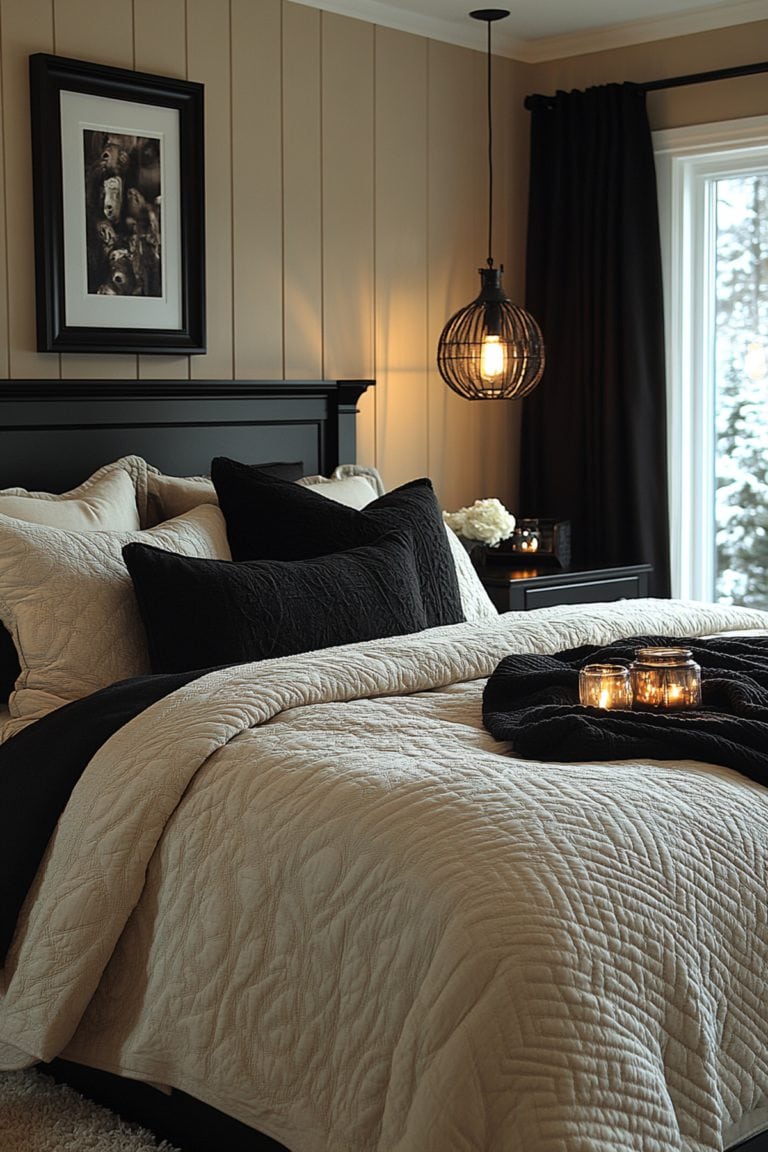 Transitional Black and Beige Bedroom 03