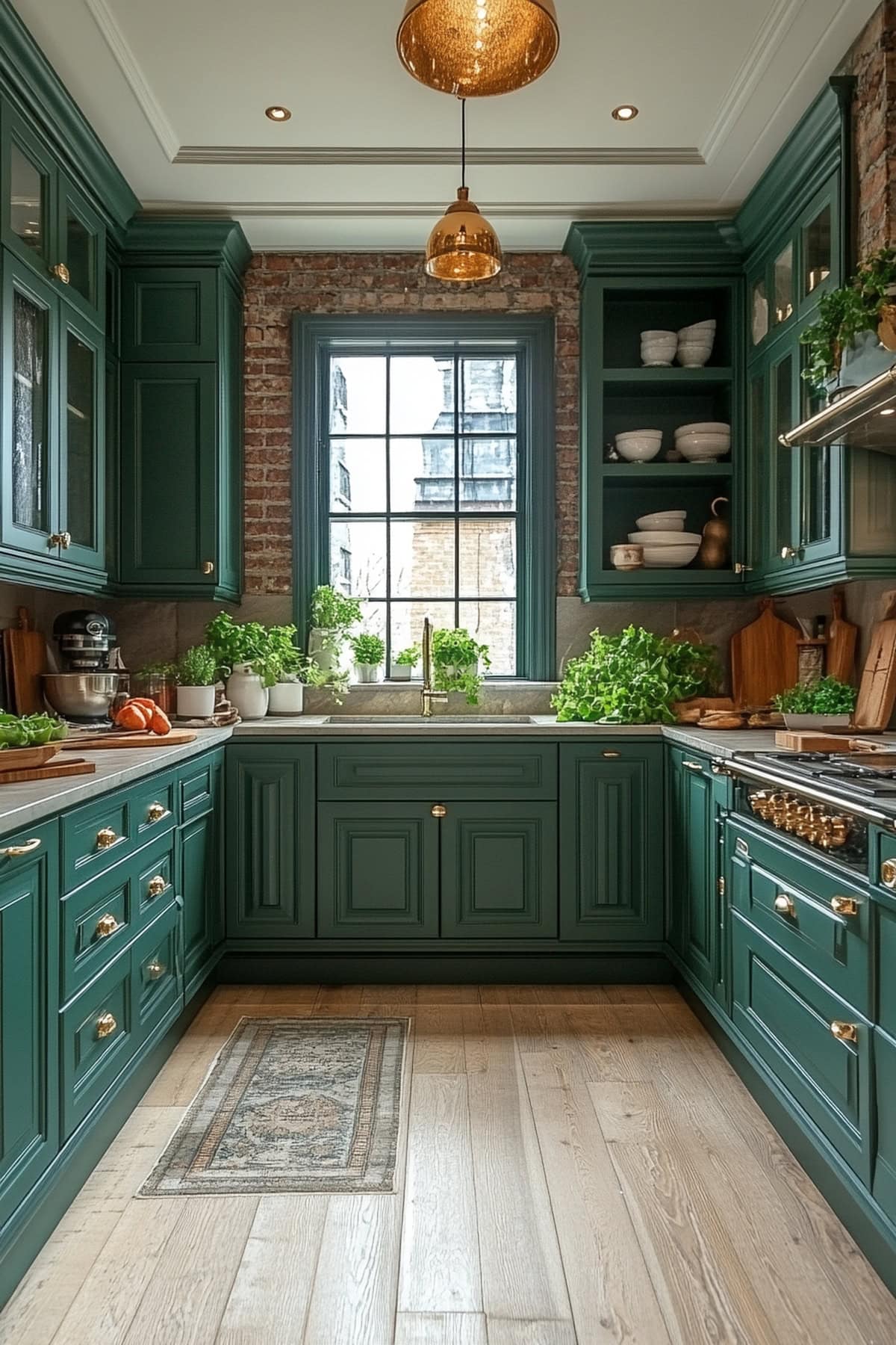 Art Deco Forest Green Apartment Kitchen - 01