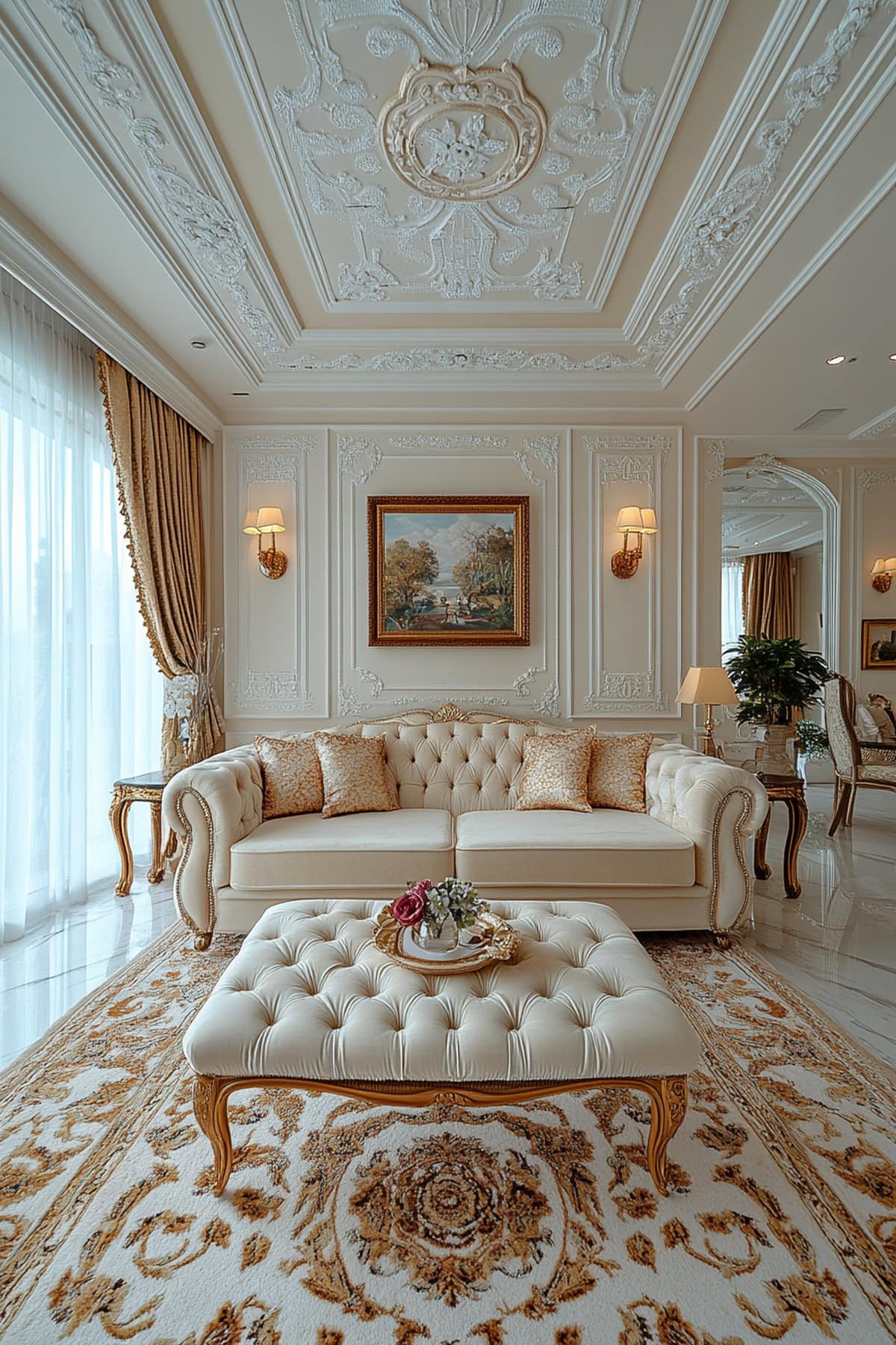 Art Deco Ivory Apartment Living Room - 02