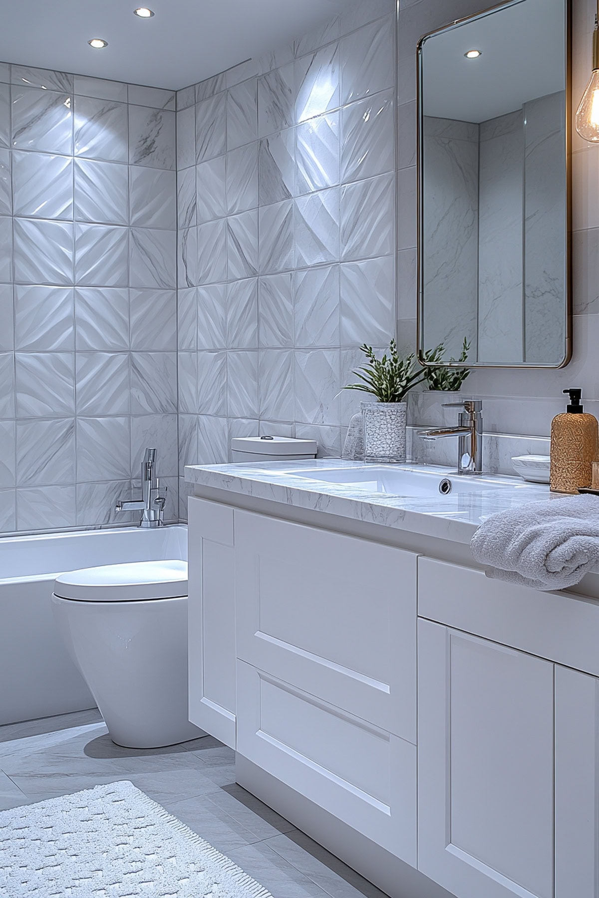 Art Deco White and Grey Apartment Bathroom - 01