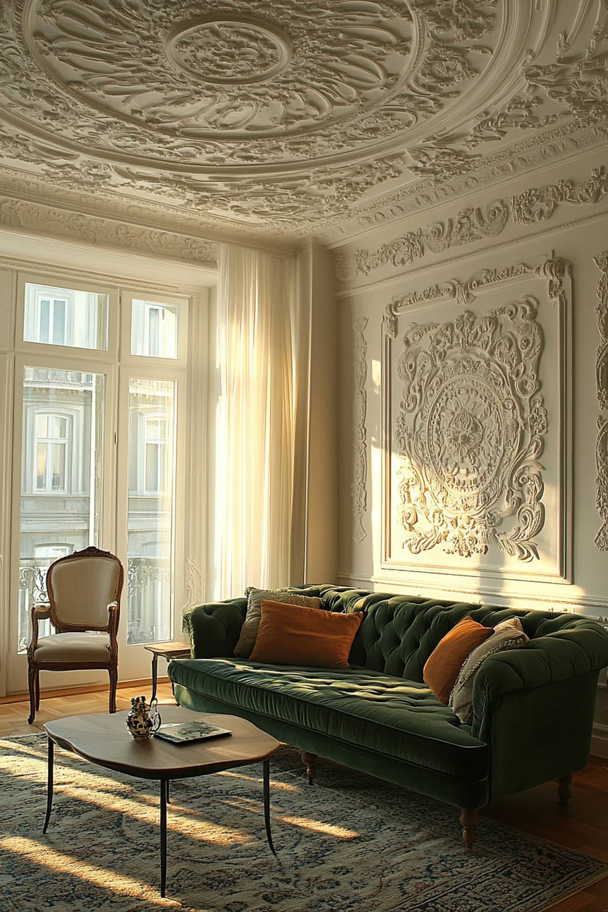 Art Nouveau Olive Green Apartment Living Room 01