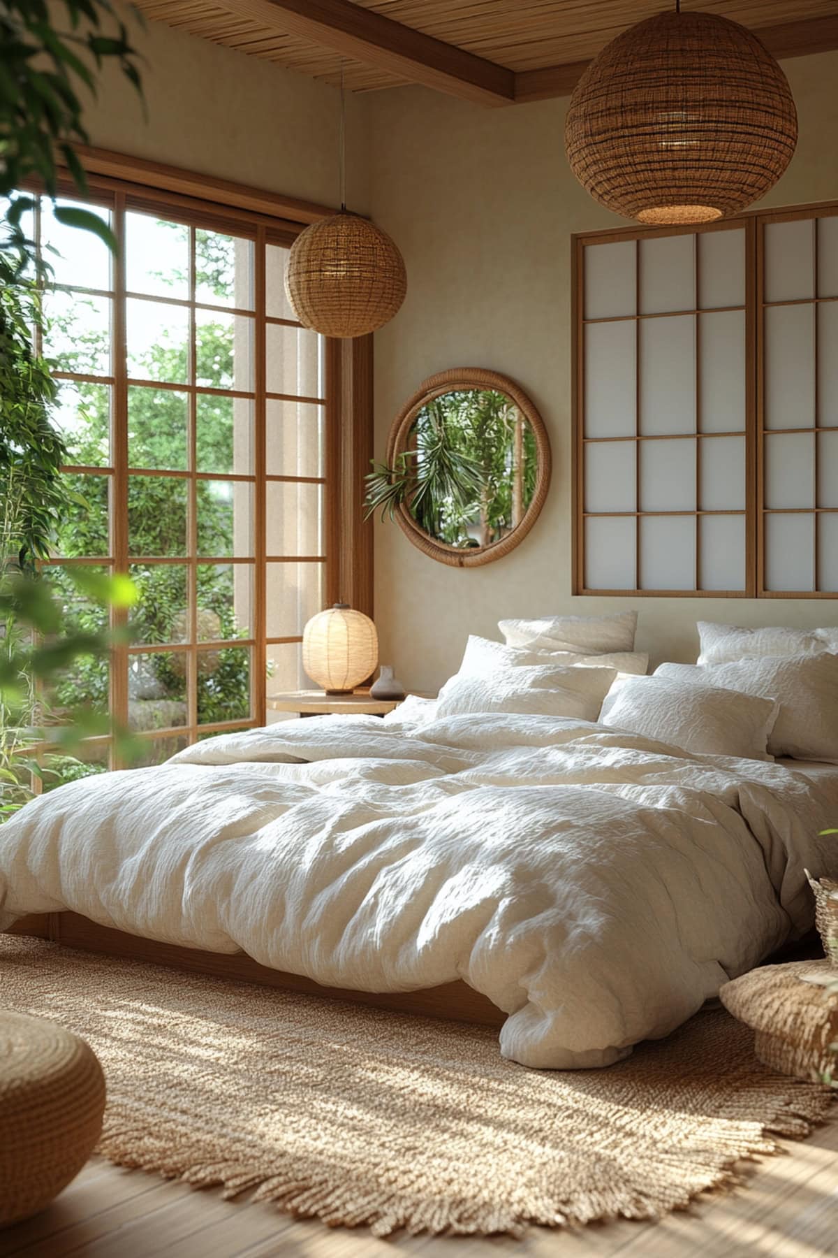 Asian Zen Ivory Apartment Bedroom - 02