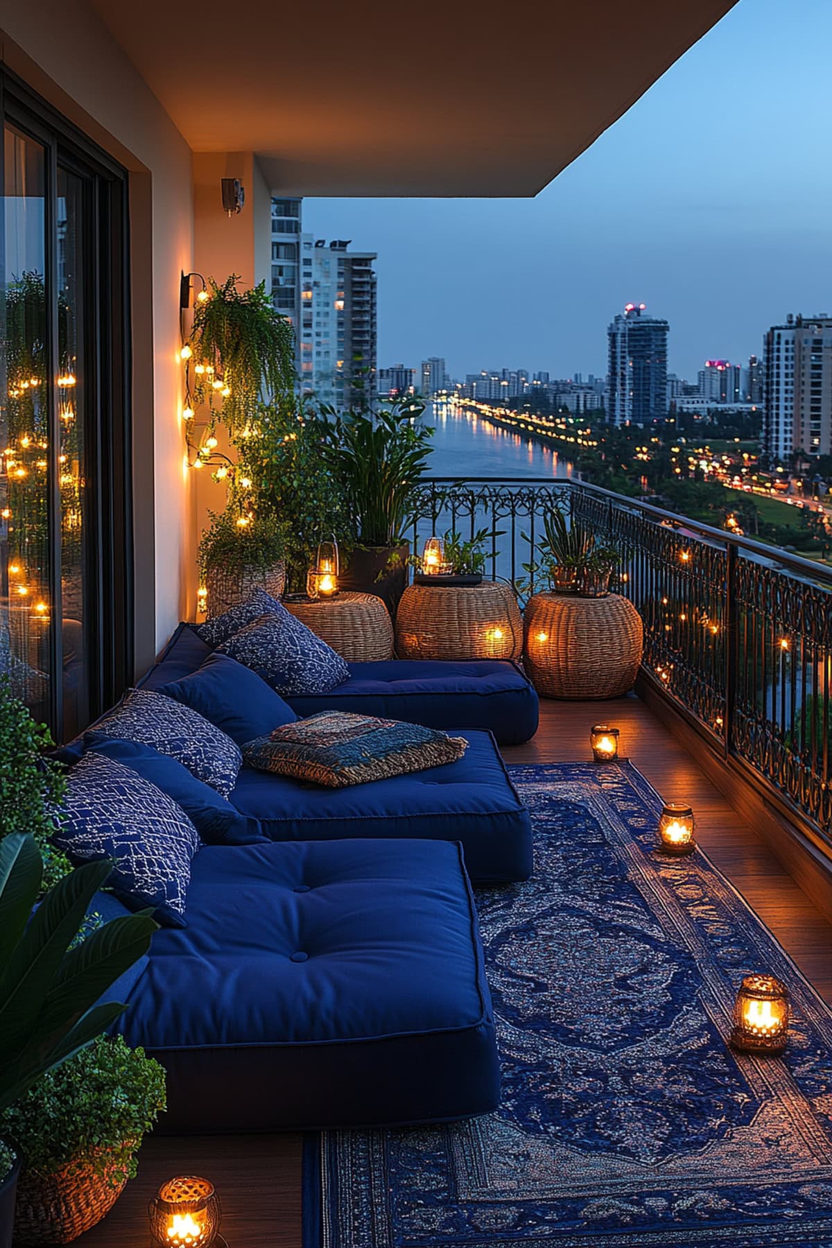 Bohemian Dark Blue Balcony Retreat 01