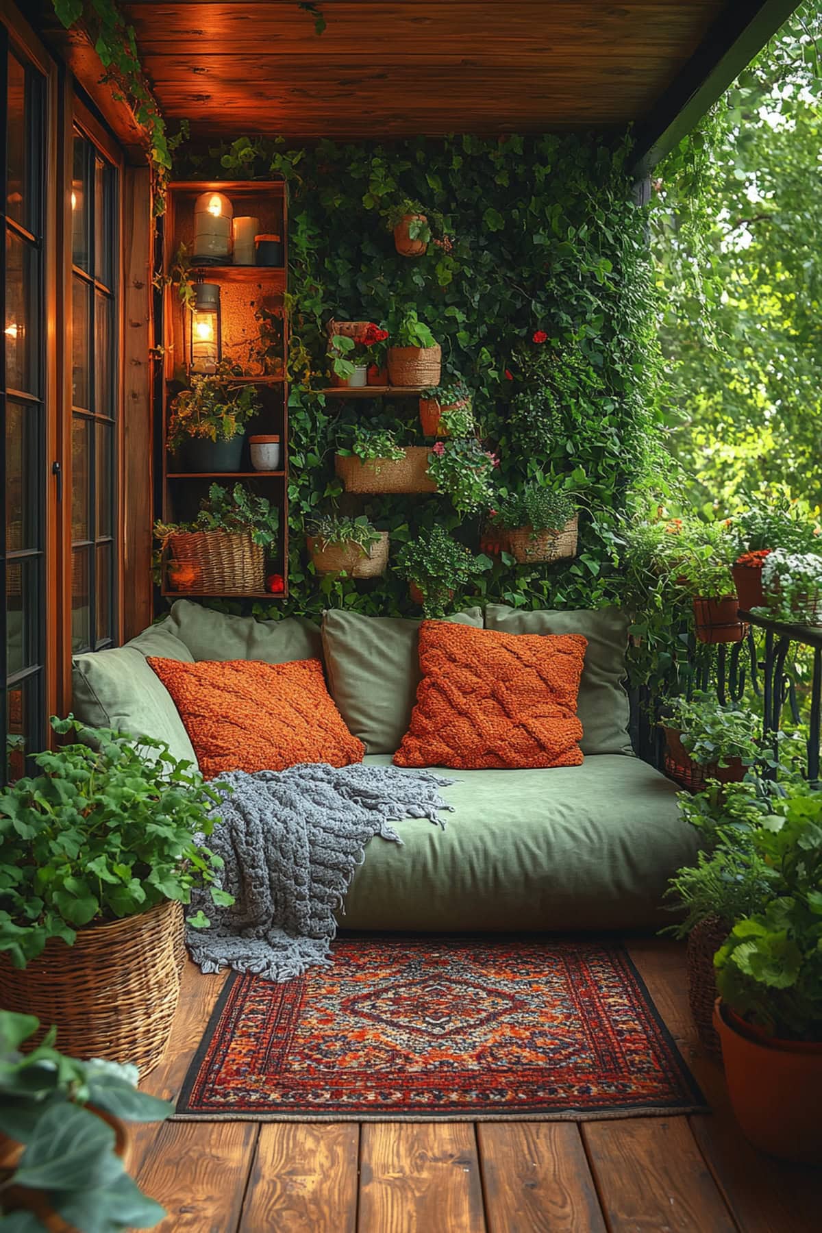 Bohemian Forest Green Apartment Balcony - 01