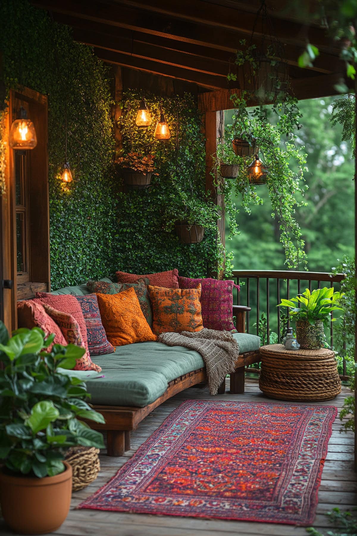 Bohemian Forest Green Apartment Balcony - 02