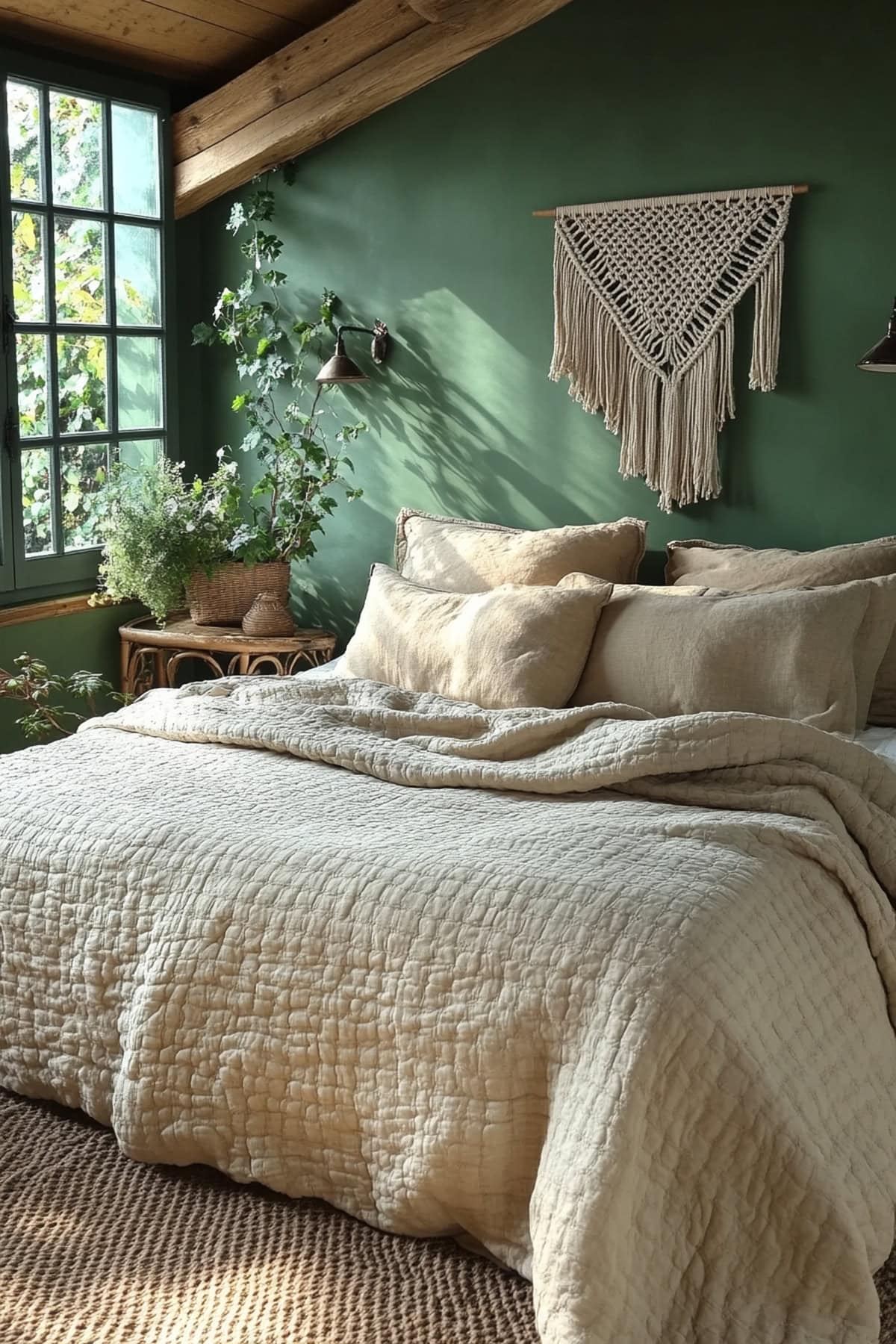 Bohemian Olive Green Apartment Bedroom 01