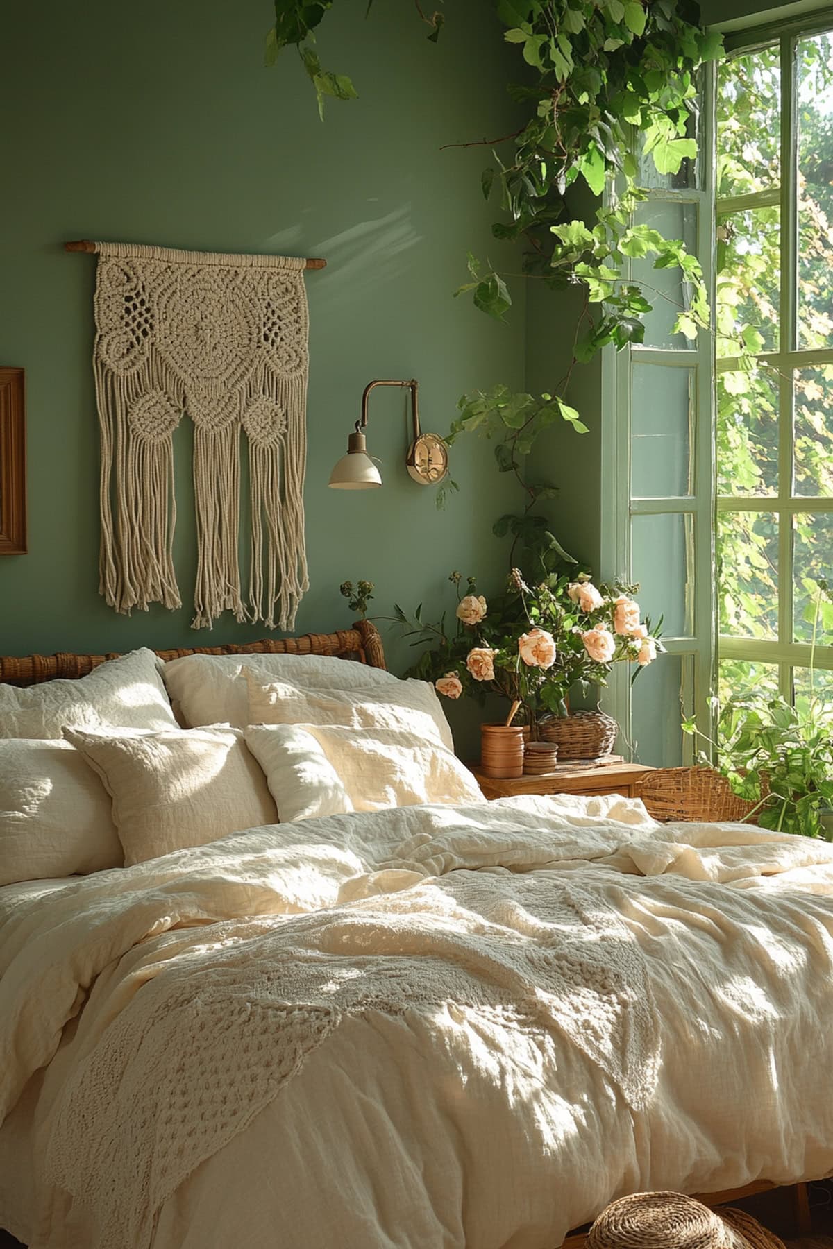 Bohemian Olive Green Apartment Bedroom 02