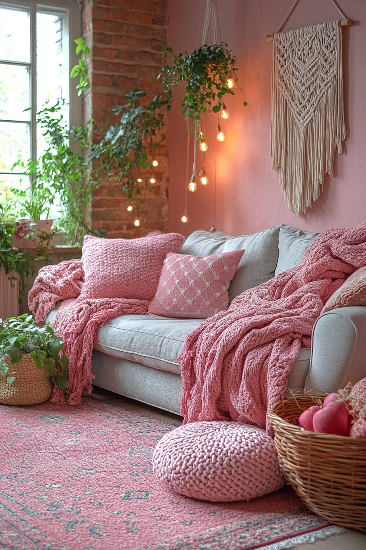 Bohemian Pink and Grey Living Room - 01