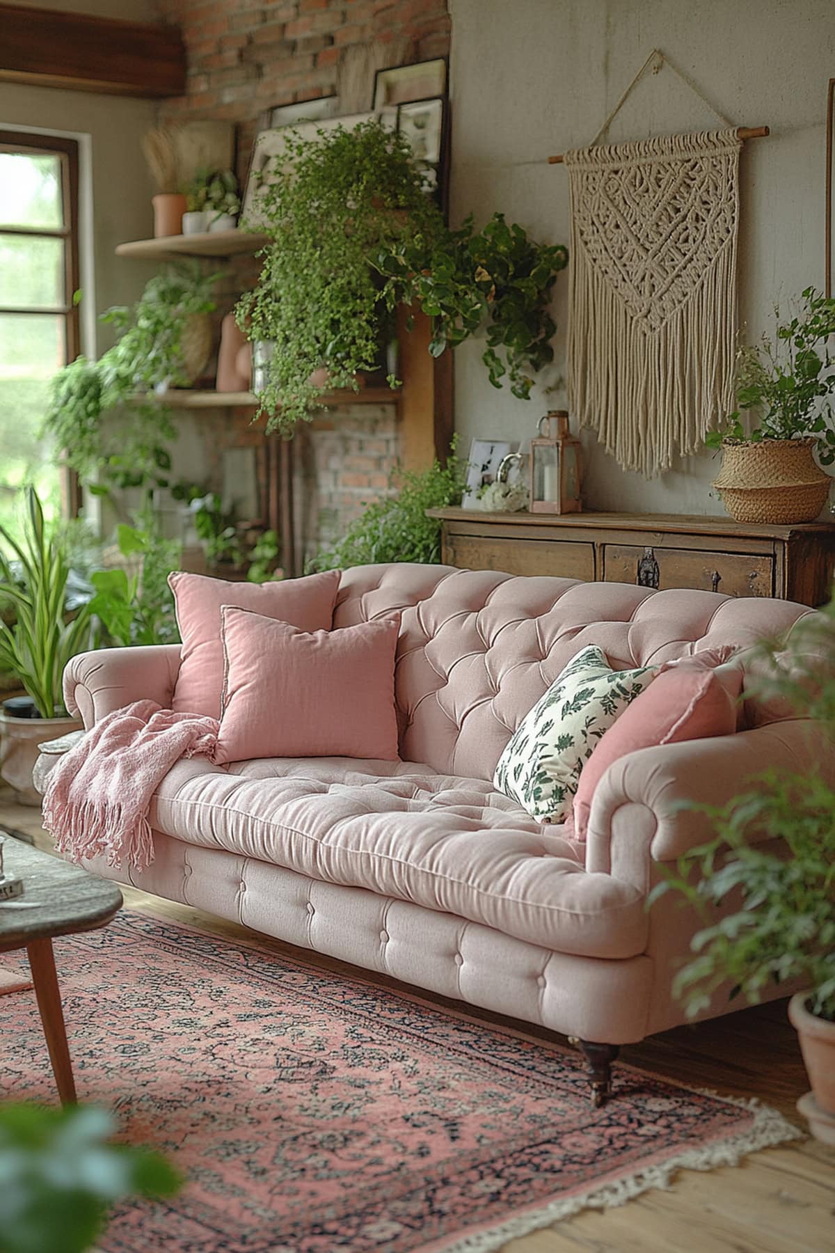 Bohemian Pink and Grey Living Room - 02