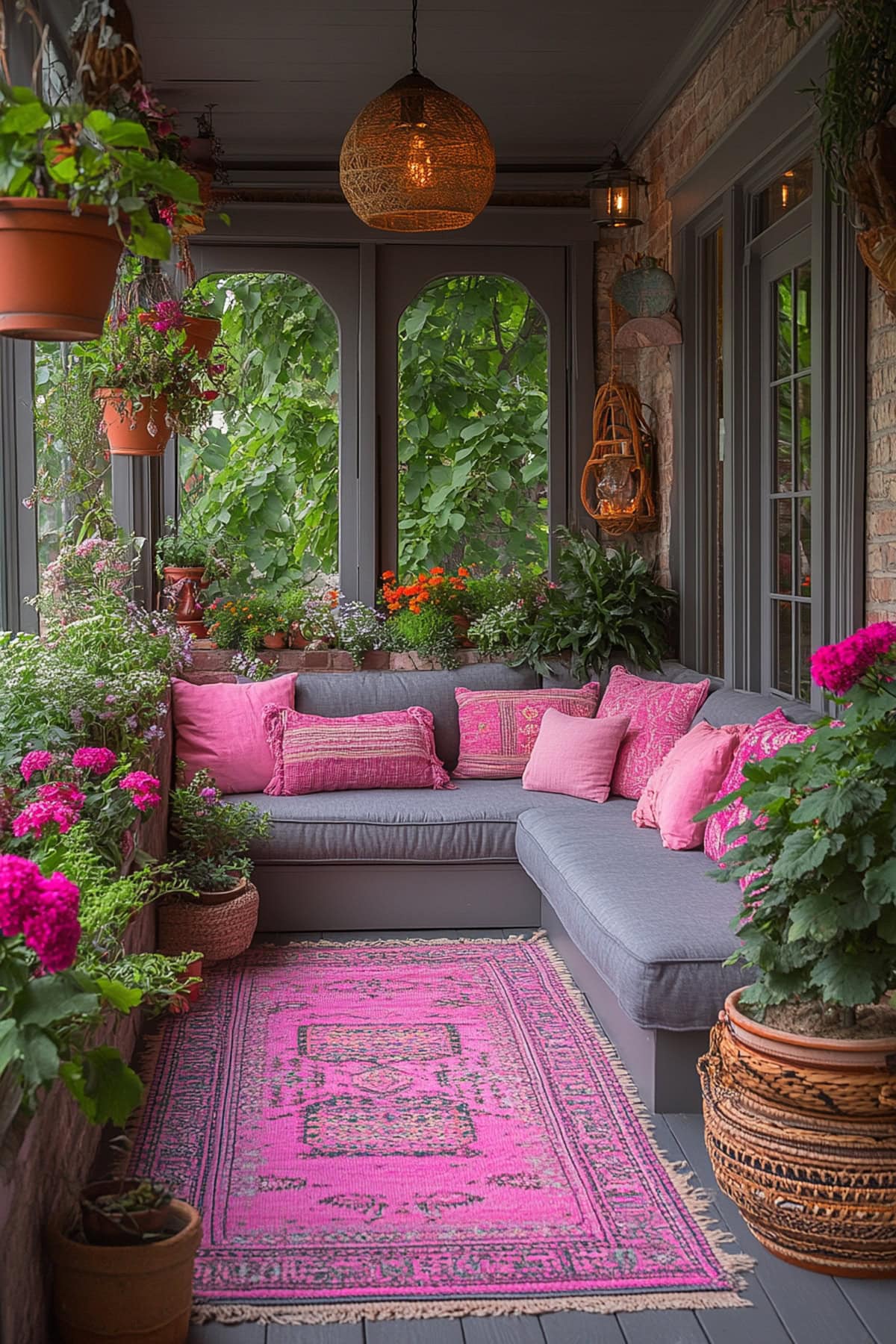 Bohemian Pink and Grey Sunroom - 01