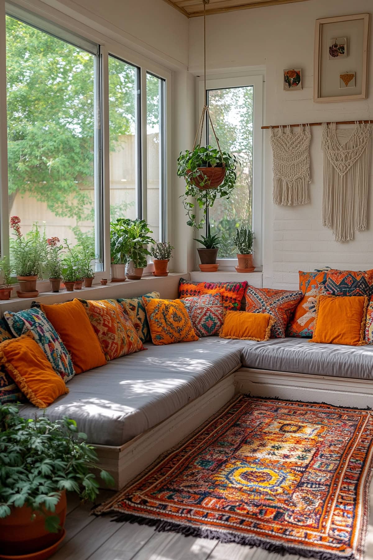 Bohemian White and Grey Apartment Sunroom - 01