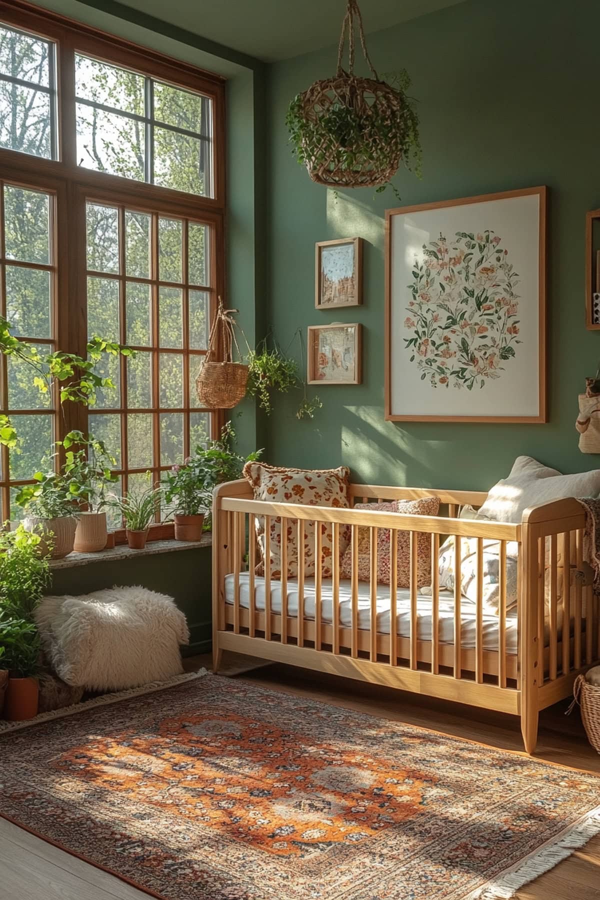 Boho Olive Green Apartment Nursery 01