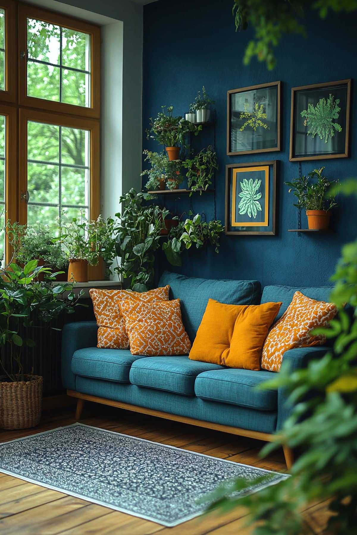 Bright Dark Blue Sunroom with Subtle Orange Patterns 02