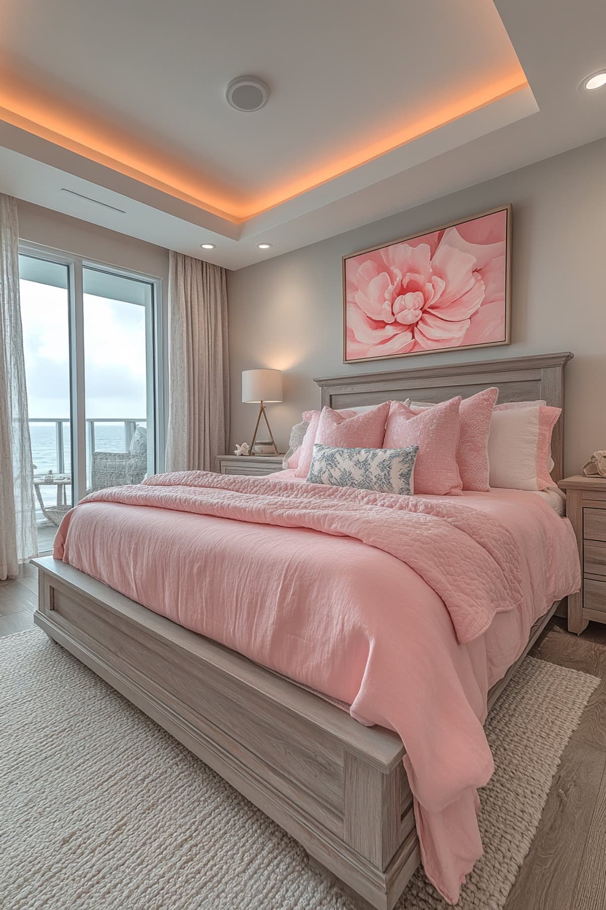 Coastal Pink and Grey Bedroom - 01