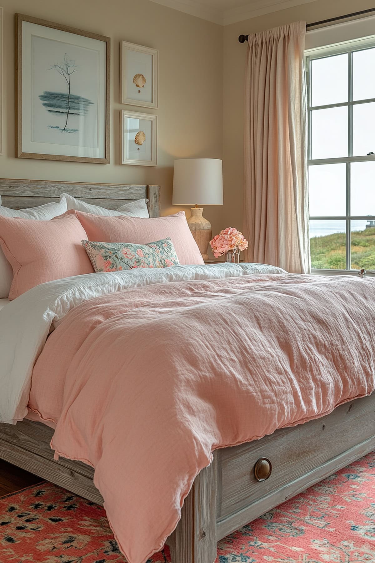 Coastal Pink and Grey Bedroom - 02