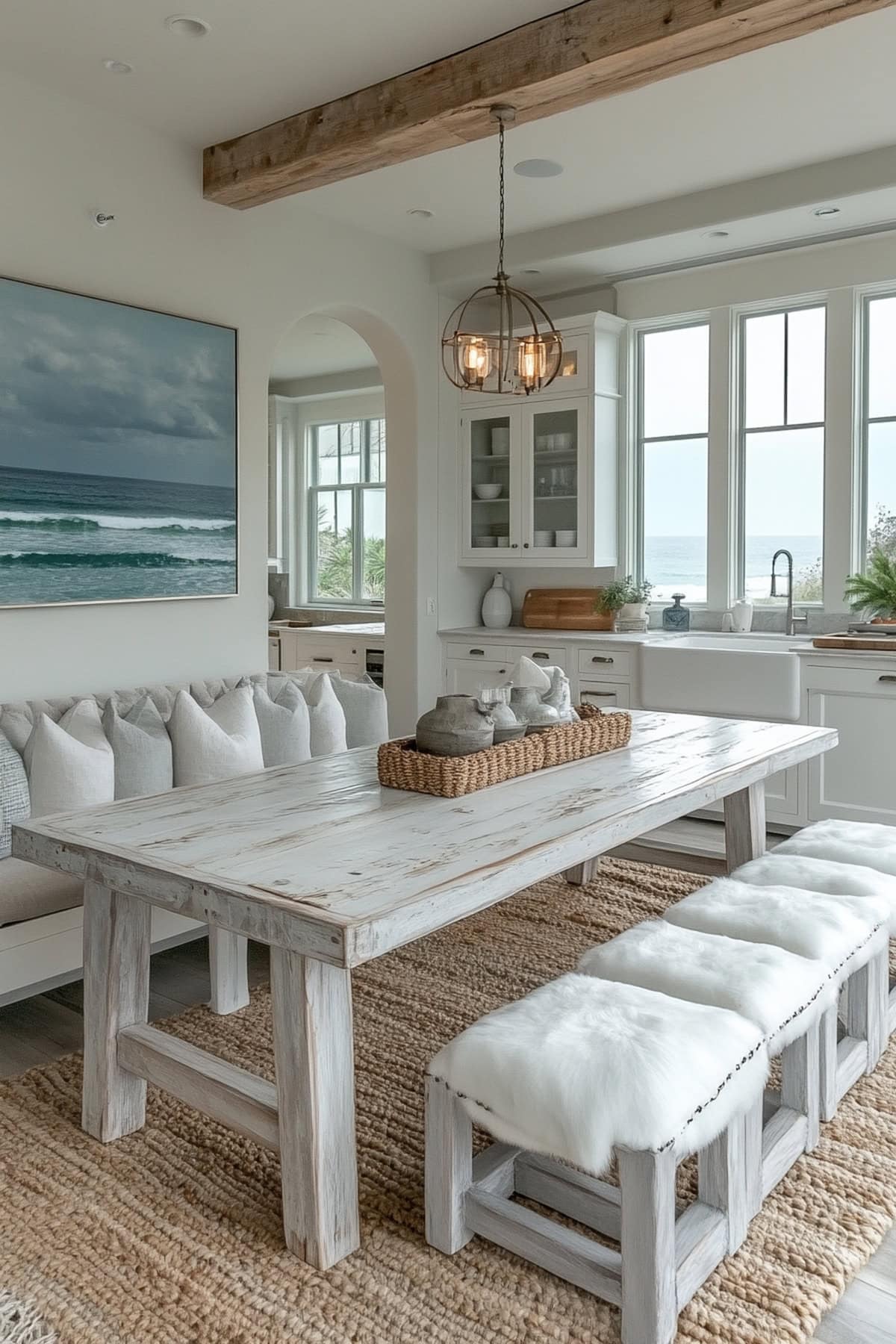 Coastal White and Grey Apartment Dining Room - 01