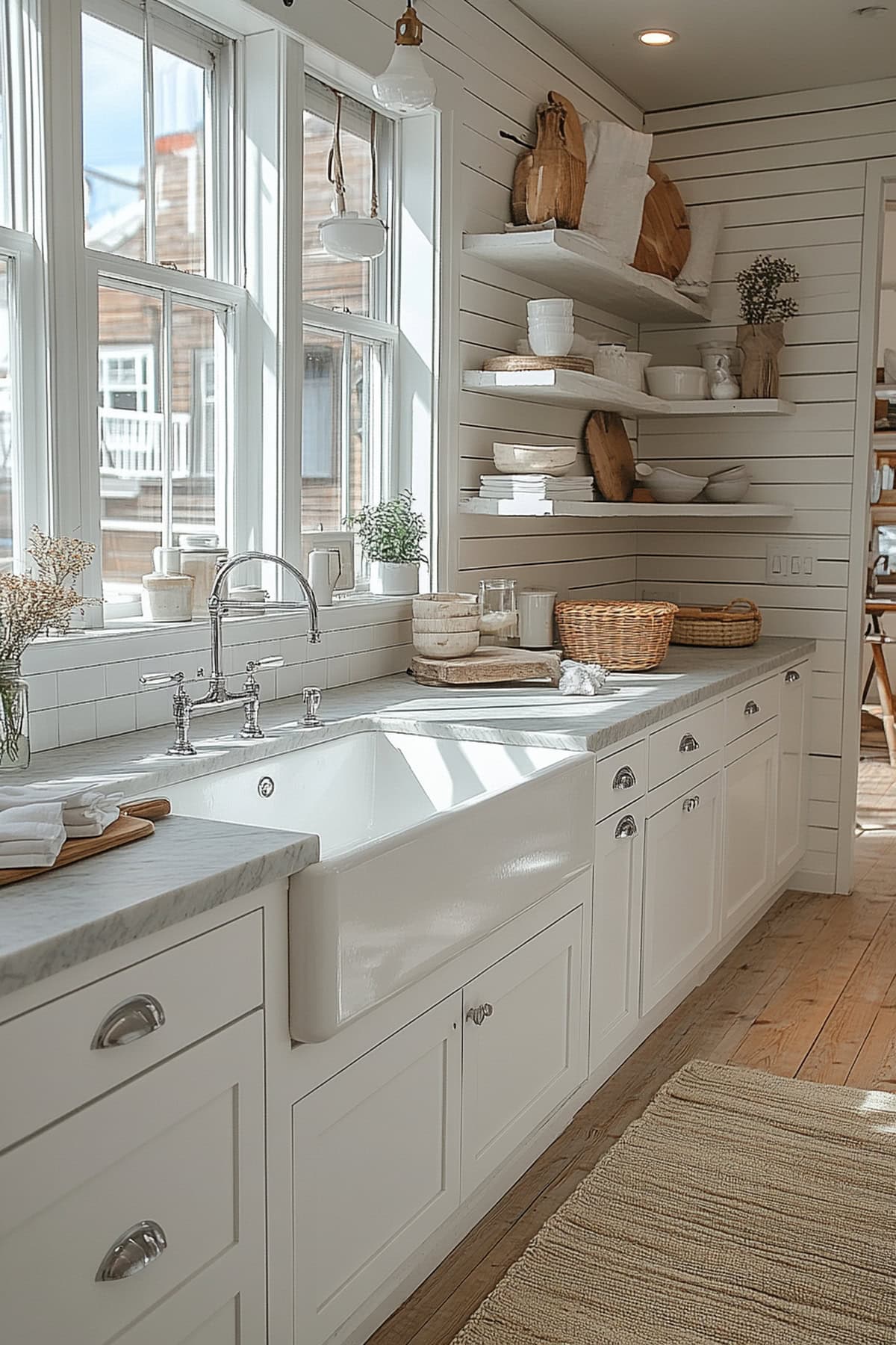 Coastal White and Grey Apartment Kitchen - 01