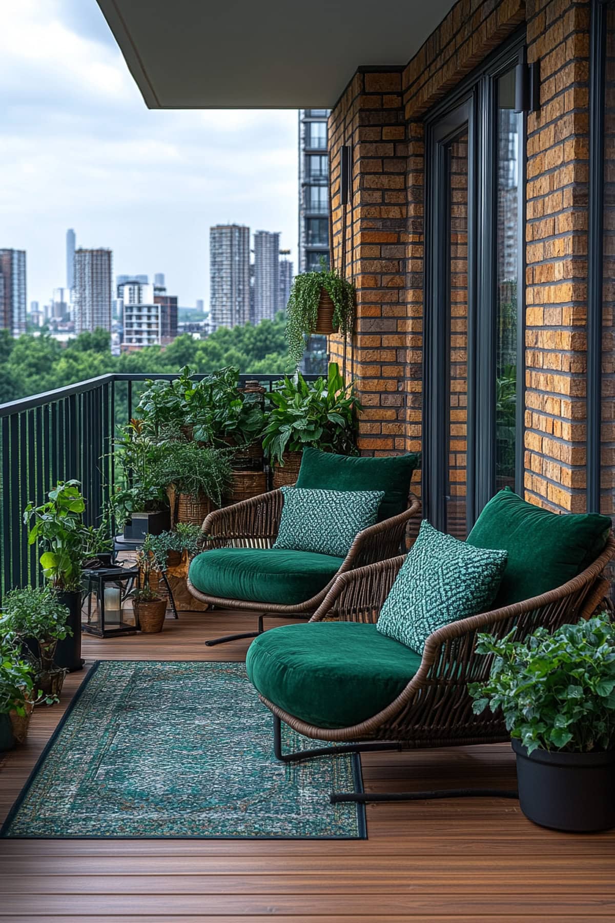 Contemporary Forest Green Apartment Balcony - 01