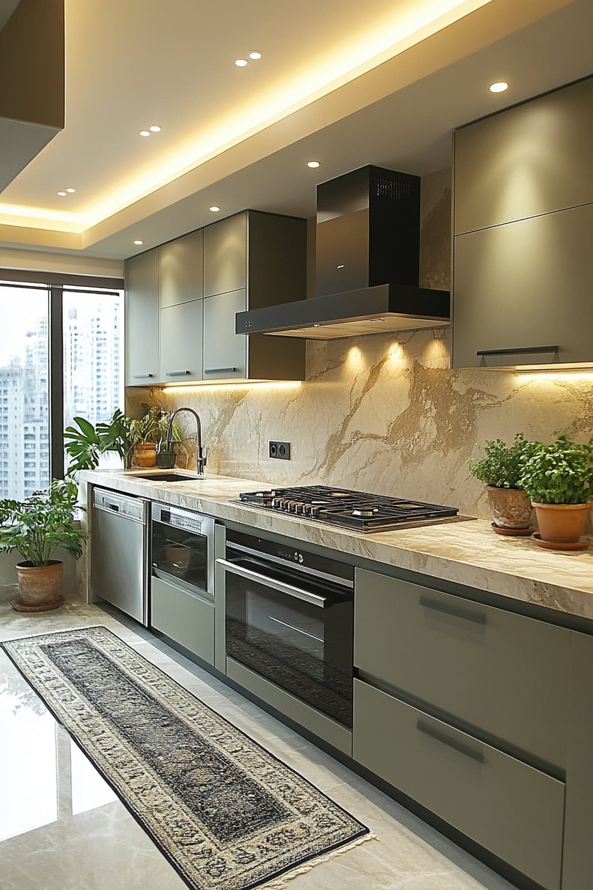 Contemporary Olive Green Apartment Kitchen 01