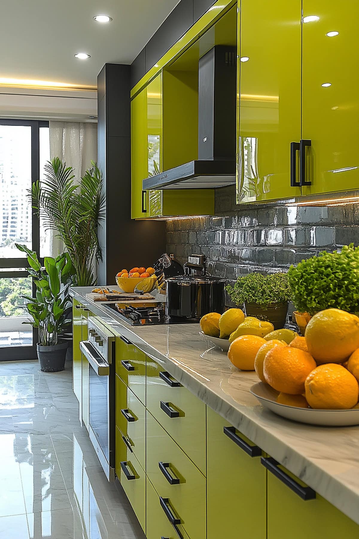 Contemporary Olive Green Apartment Kitchen 02