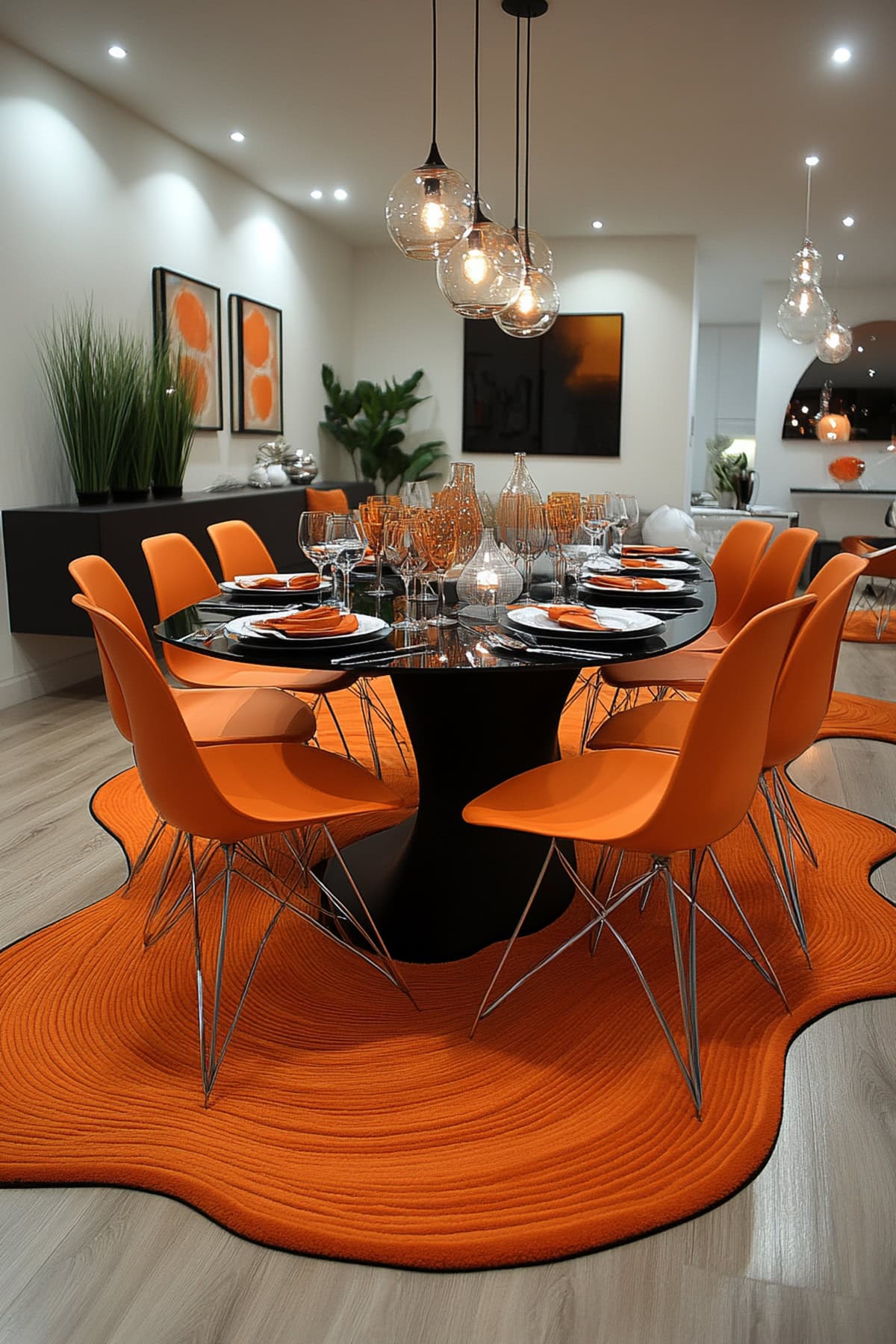 Contemporary Orange Dining Room - 01