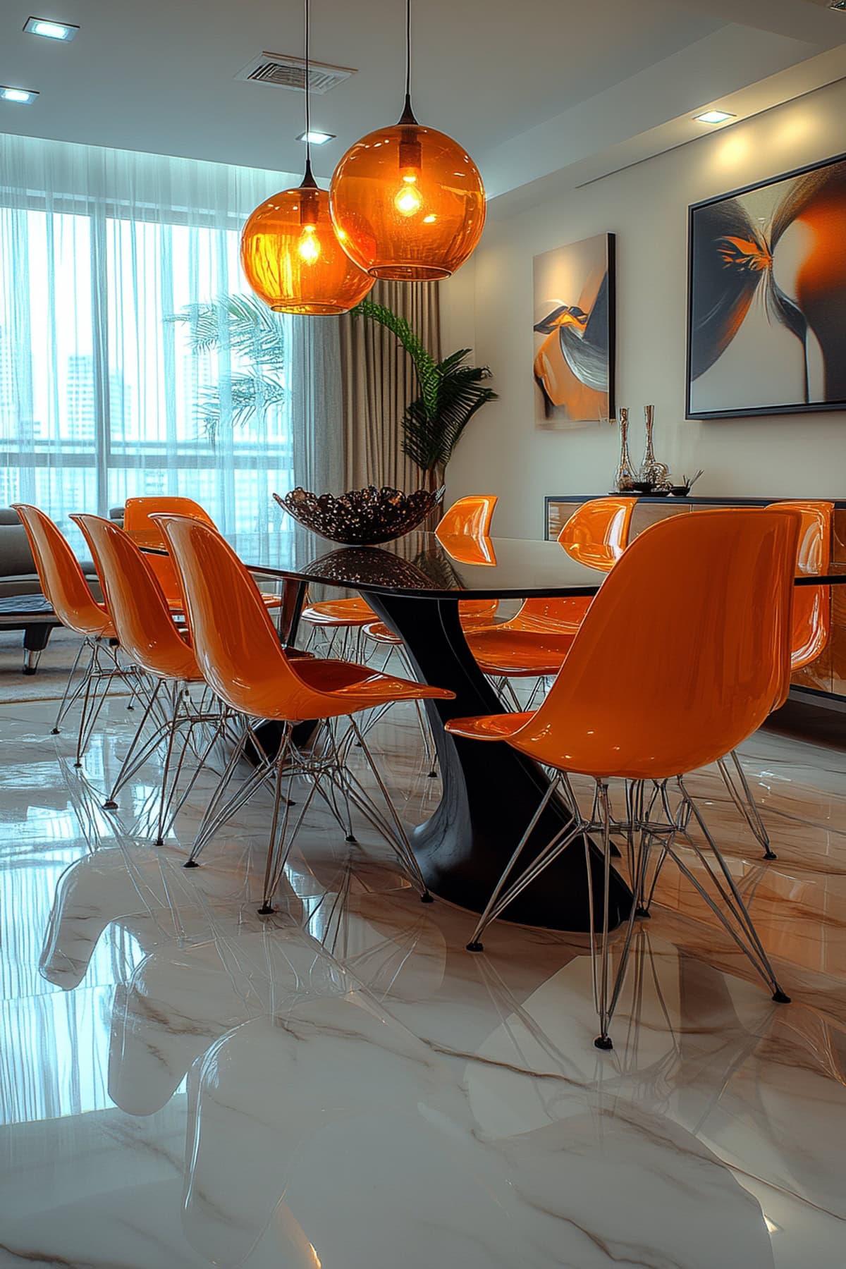 Contemporary Orange Dining Room - 01