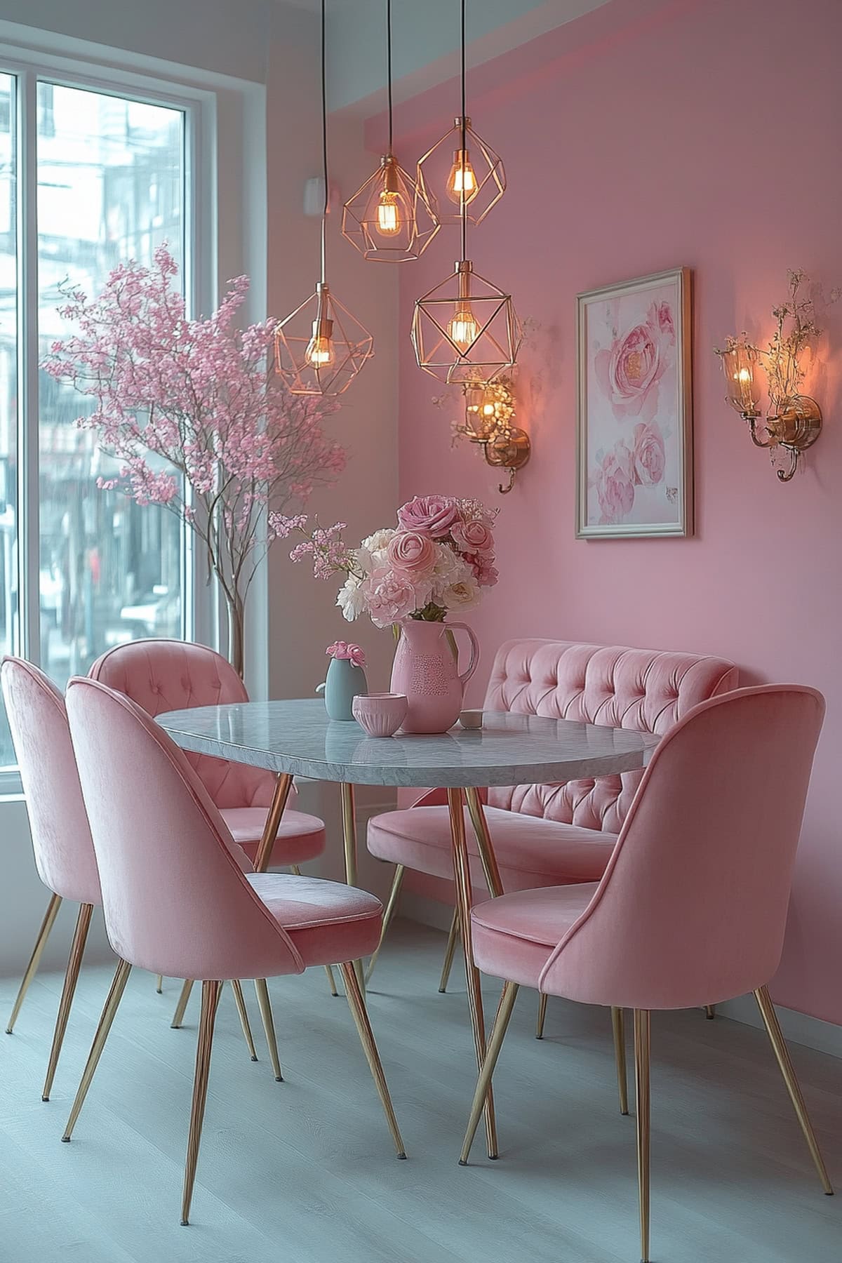 Contemporary Pink and Grey Dining Room - 01