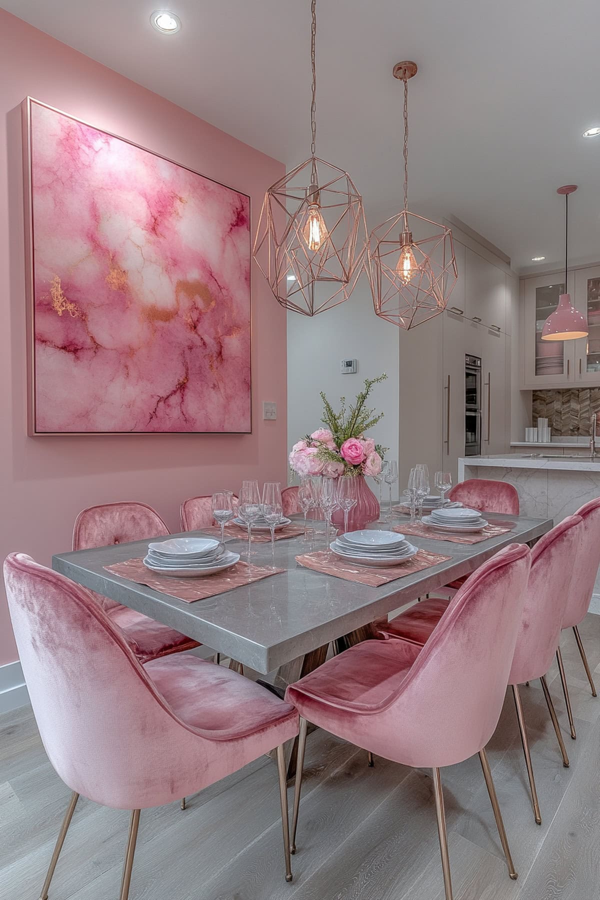 Contemporary Pink and Grey Dining Room - 02