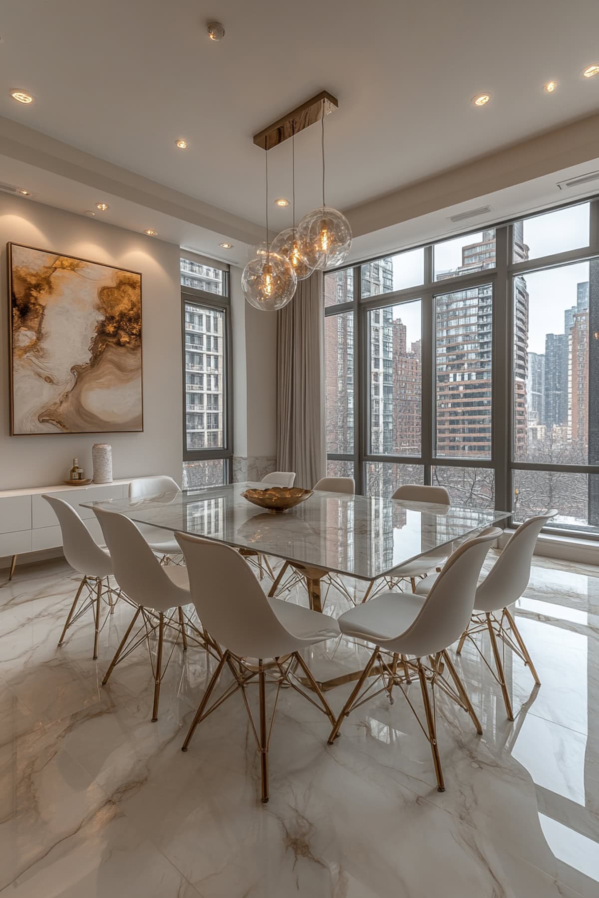 Contemporary White and Grey Apartment Dining Room - 01