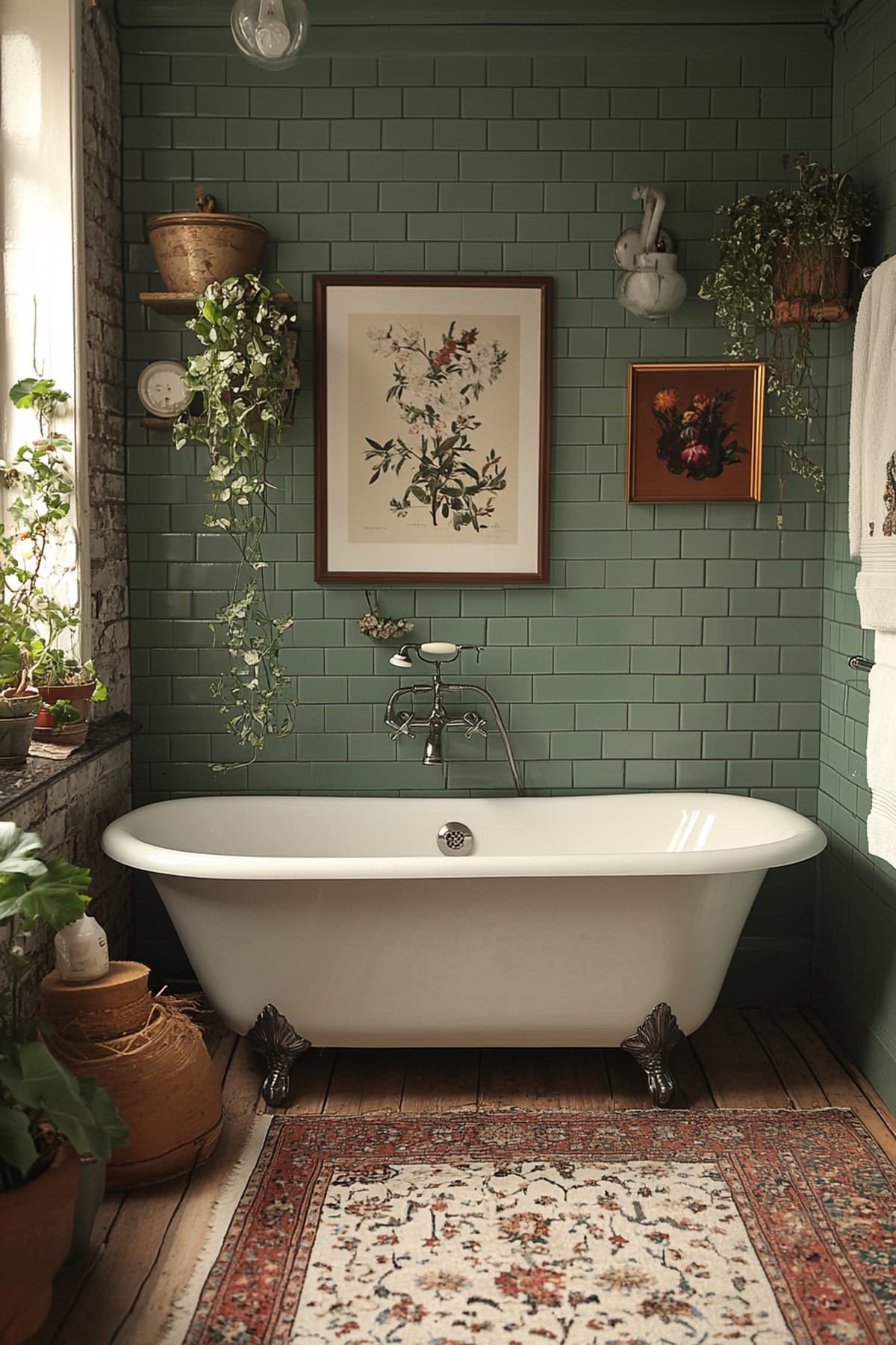 Eclectic Forest Green Apartment Bathroom - 01