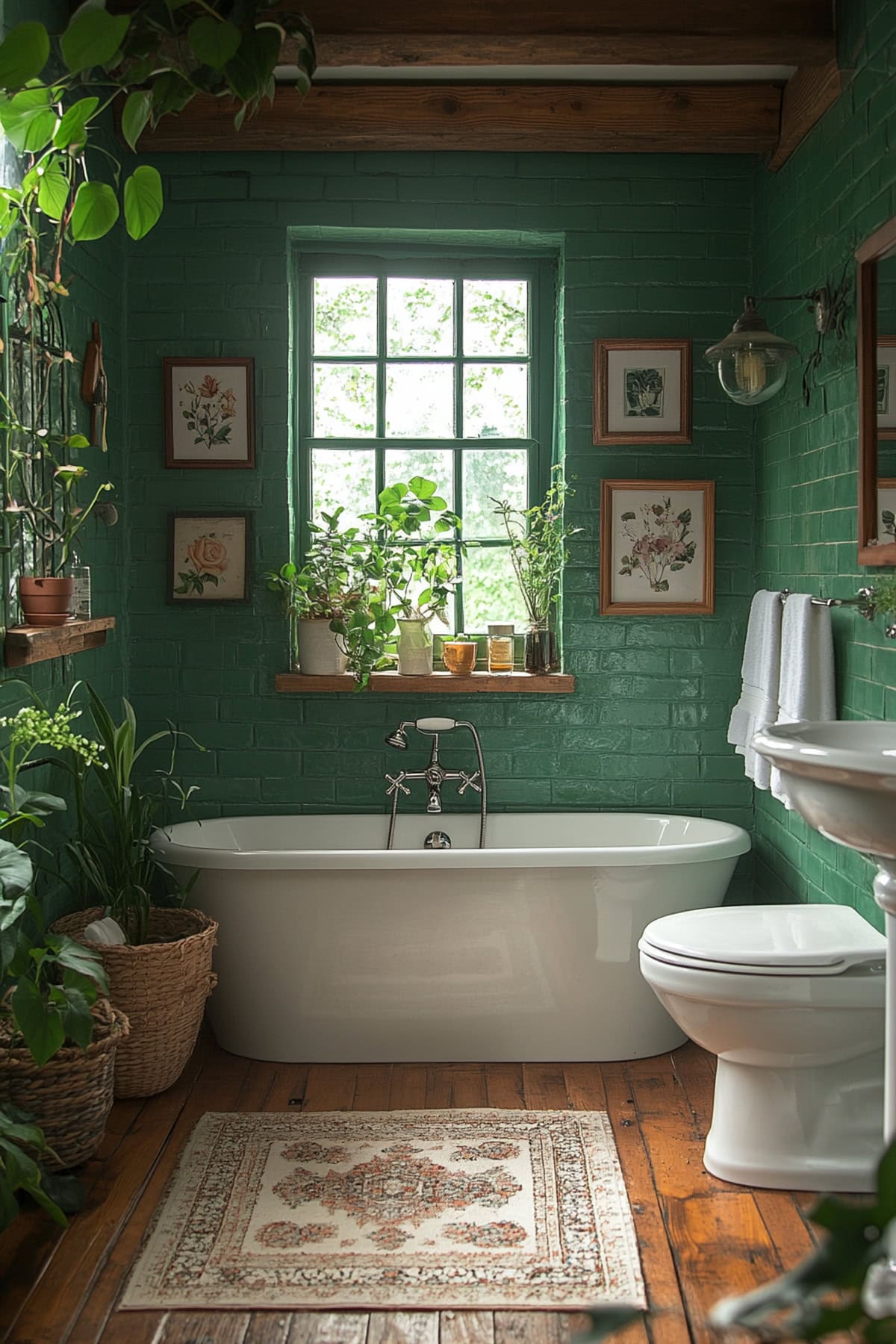 Eclectic Forest Green Apartment Bathroom - 02