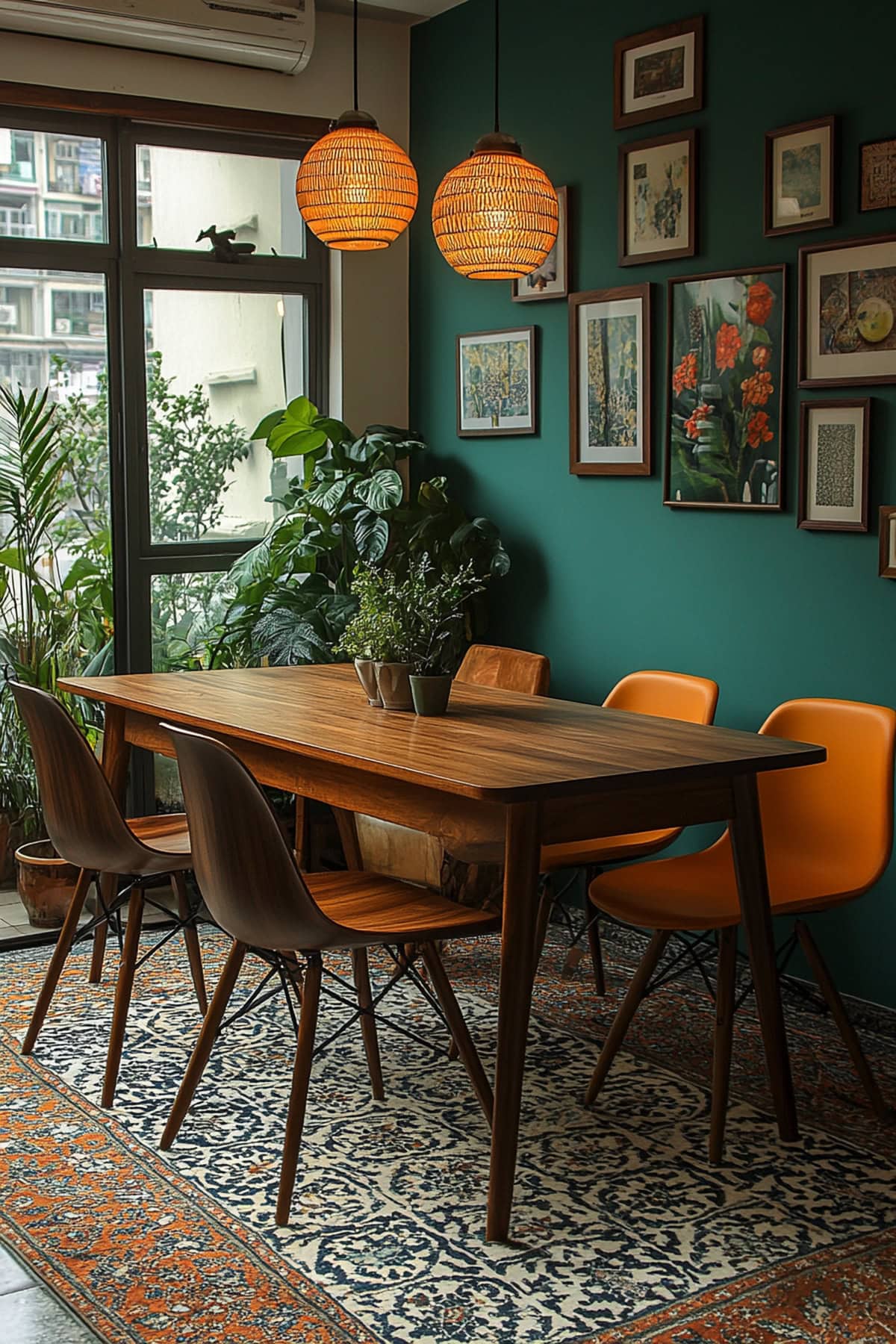 Eclectic Forest Green Apartment Dining Room - 01