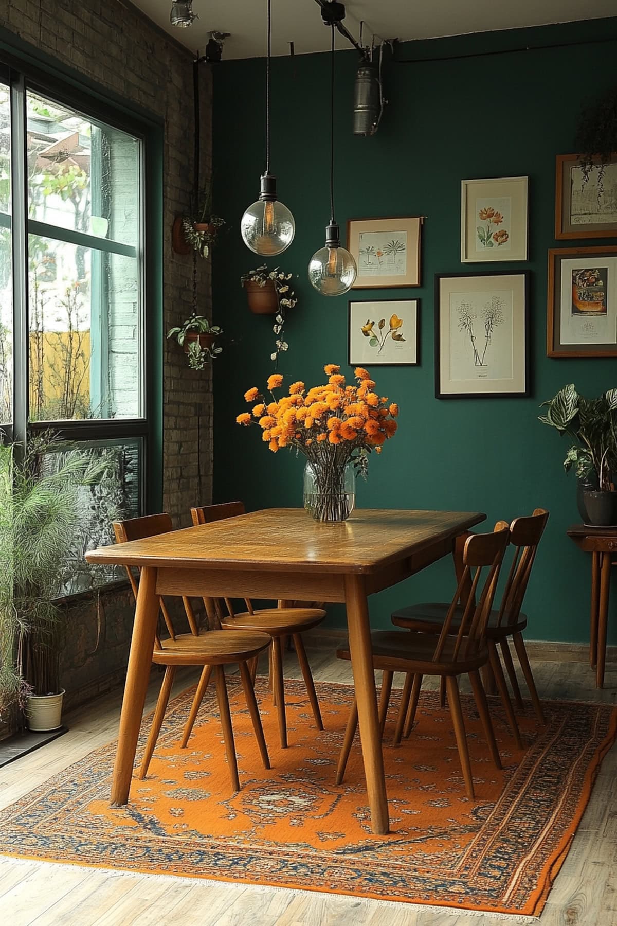 Eclectic Forest Green Apartment Dining Room - 02