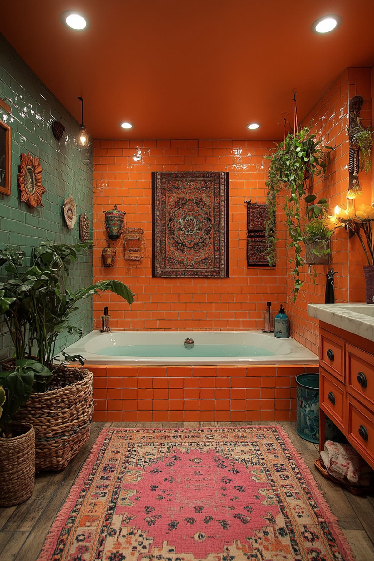 Eclectic Orange Bathroom - 02