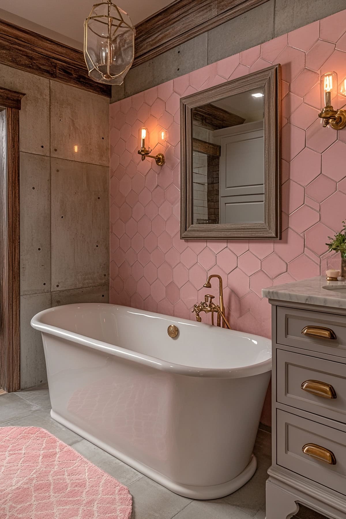 Eclectic Pink and Grey Bathroom - 01