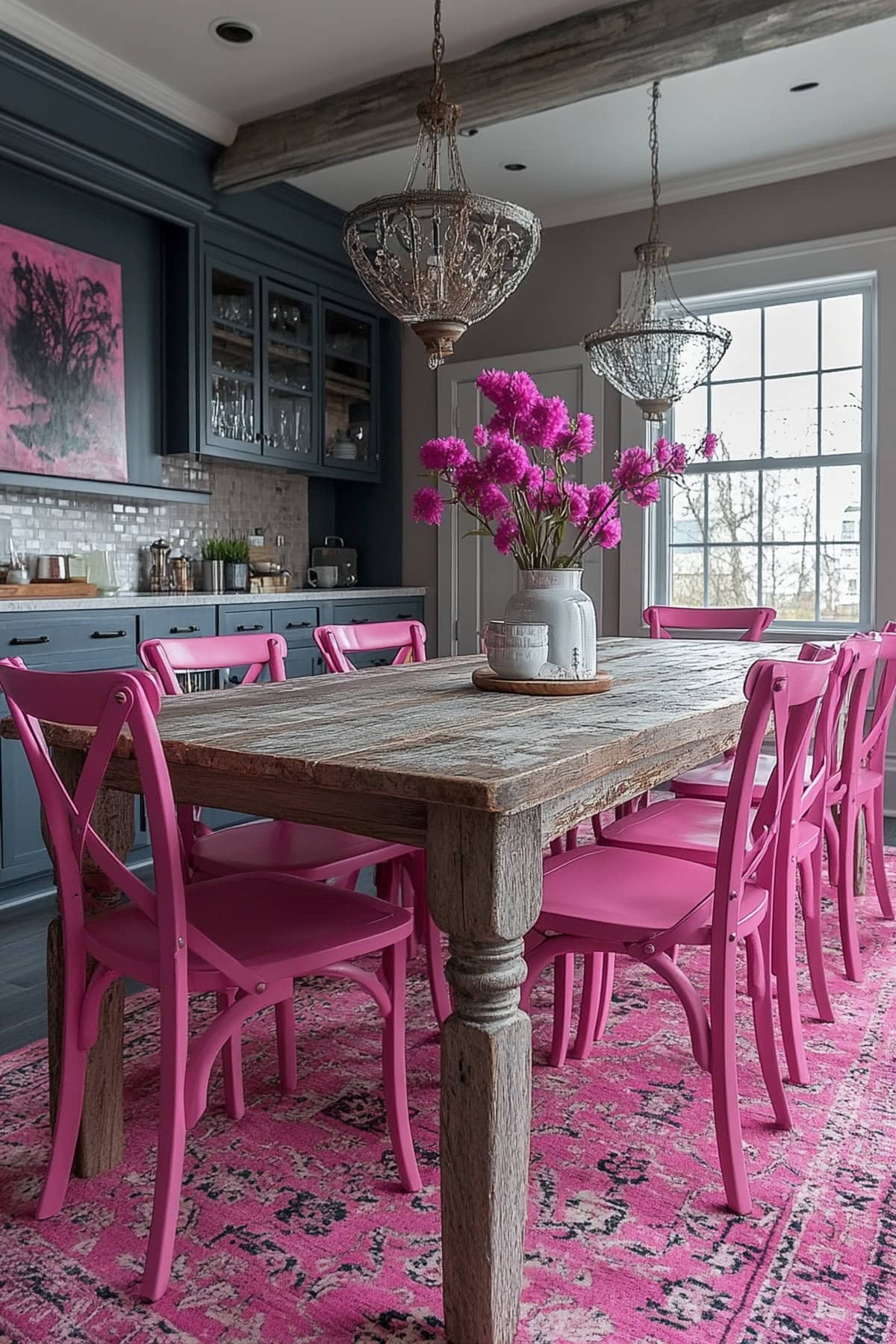 Eclectic Pink and Grey Dining Room - 02