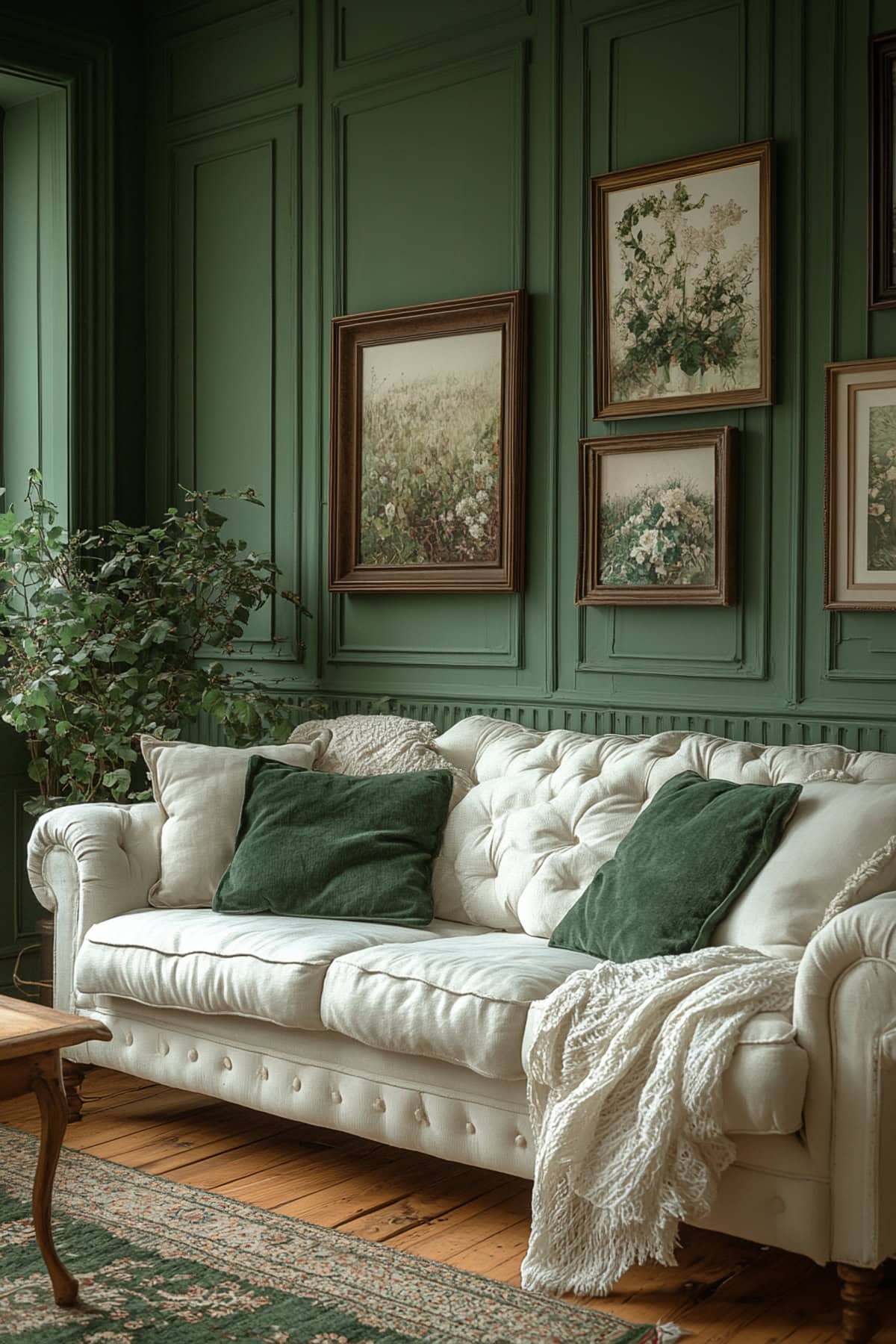 French Country Forest Green Apartment Living Room - 01