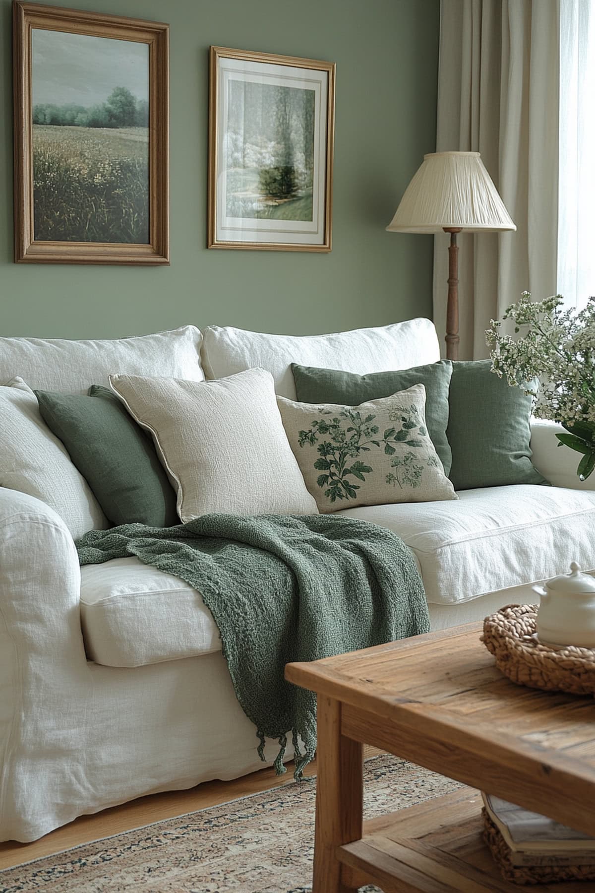 French Country Forest Green Apartment Living Room - 02