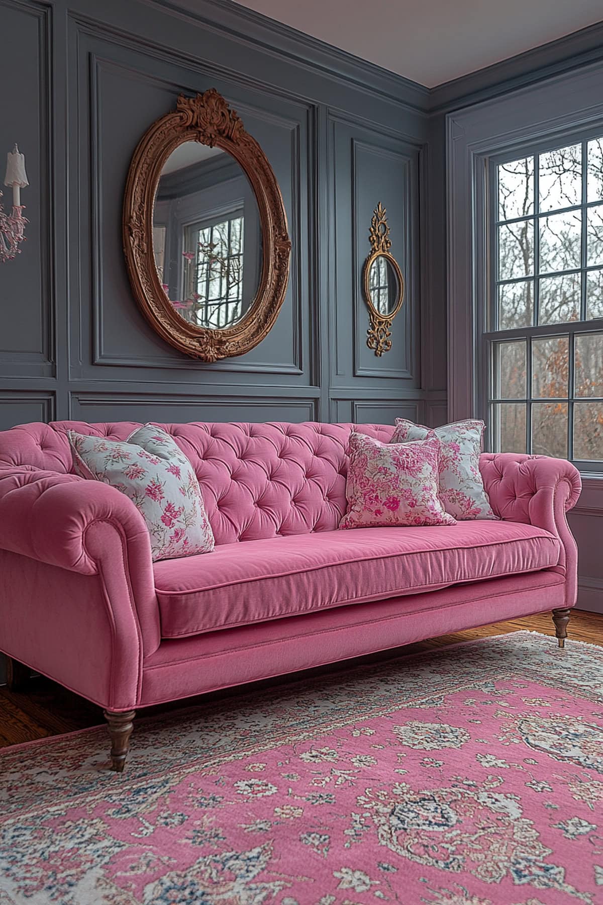 French Country Pink and Grey Living Room - 01