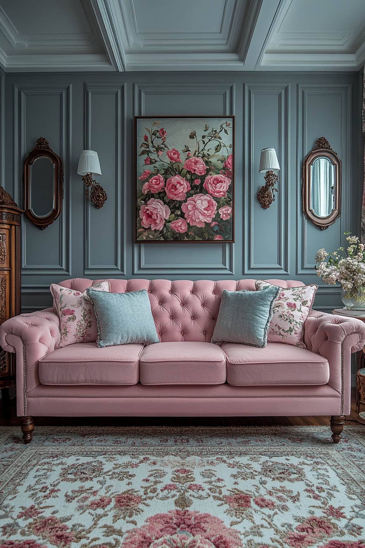 French Country Pink and Grey Living Room - 02