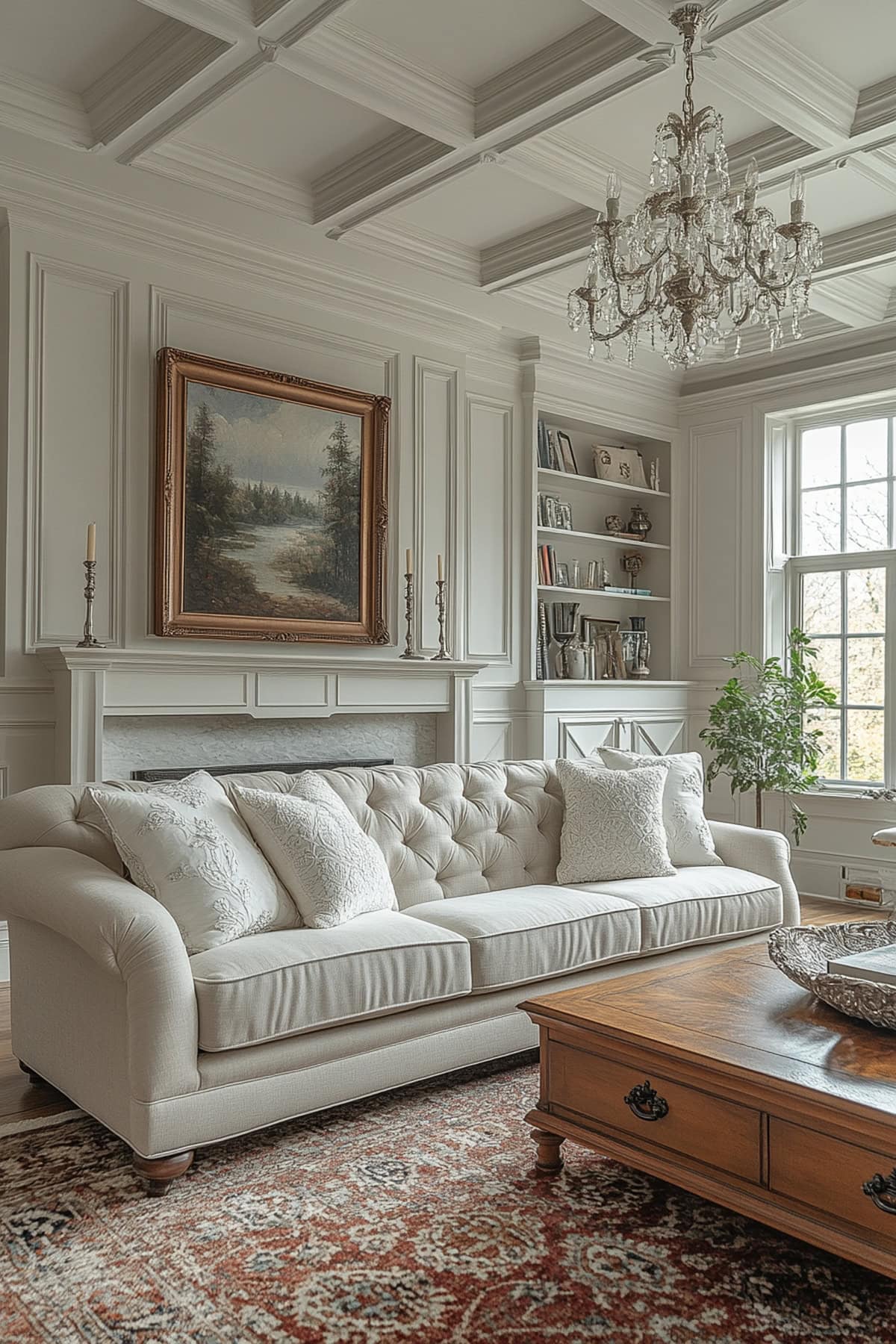 French Country White and Grey Apartment Living Room - 02