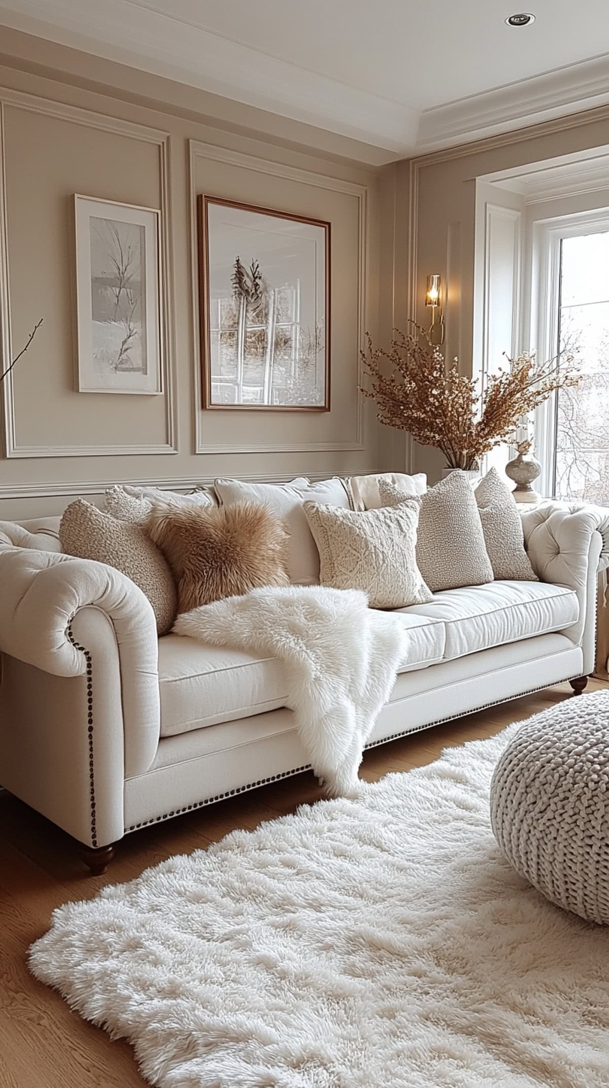 Hollywood Glam Ivory Apartment Living Room - 02