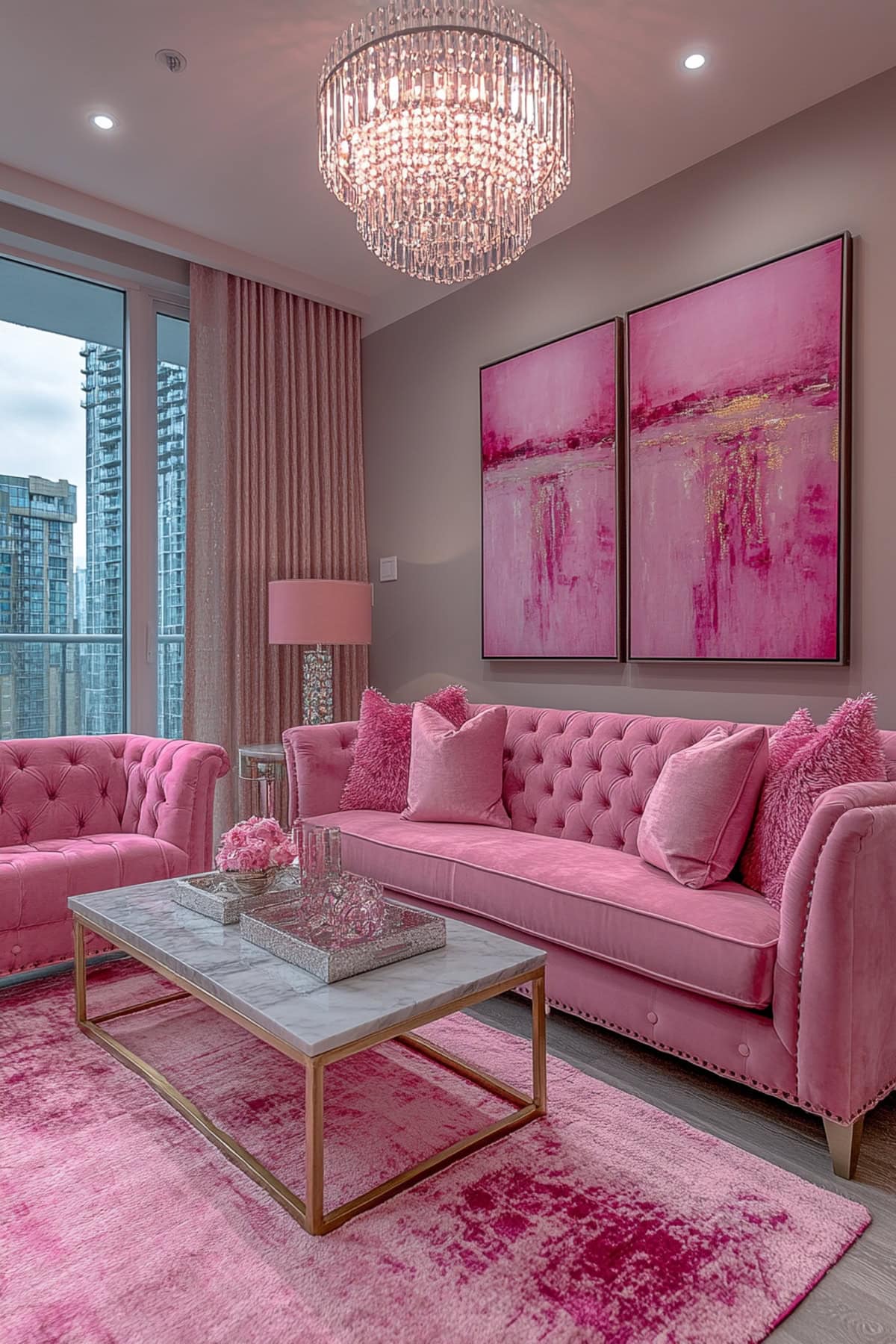 Hollywood Glam Pink and Grey Living Room - 02