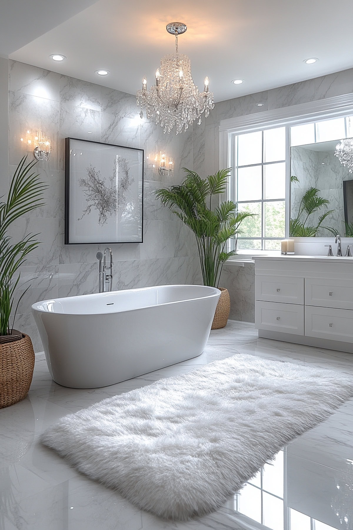 Hollywood Glam White and Grey Apartment Bathroom - 01